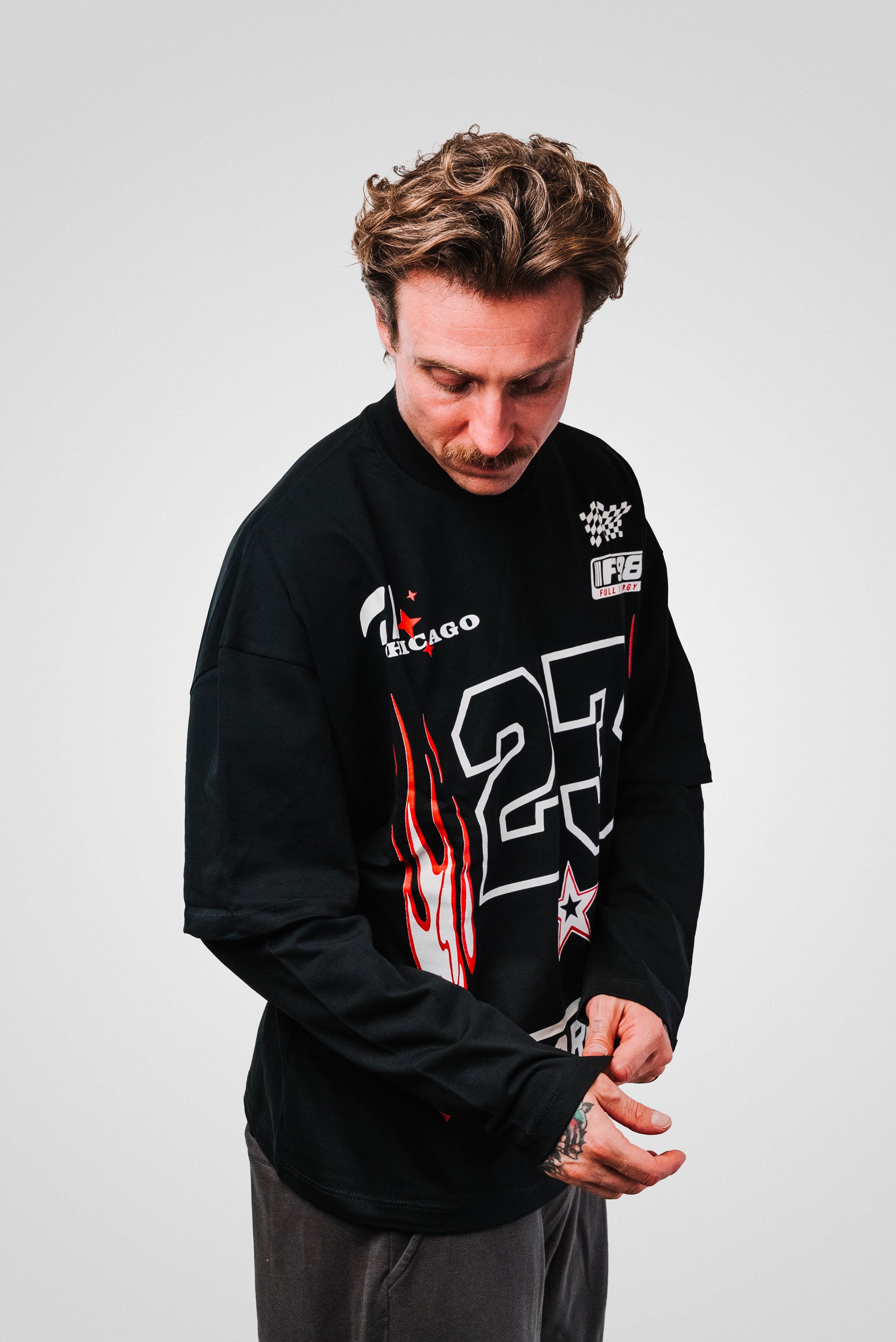 23 FLAME DOUBLE LONGSLEEVE TEE BLACK - Replacement Brand
