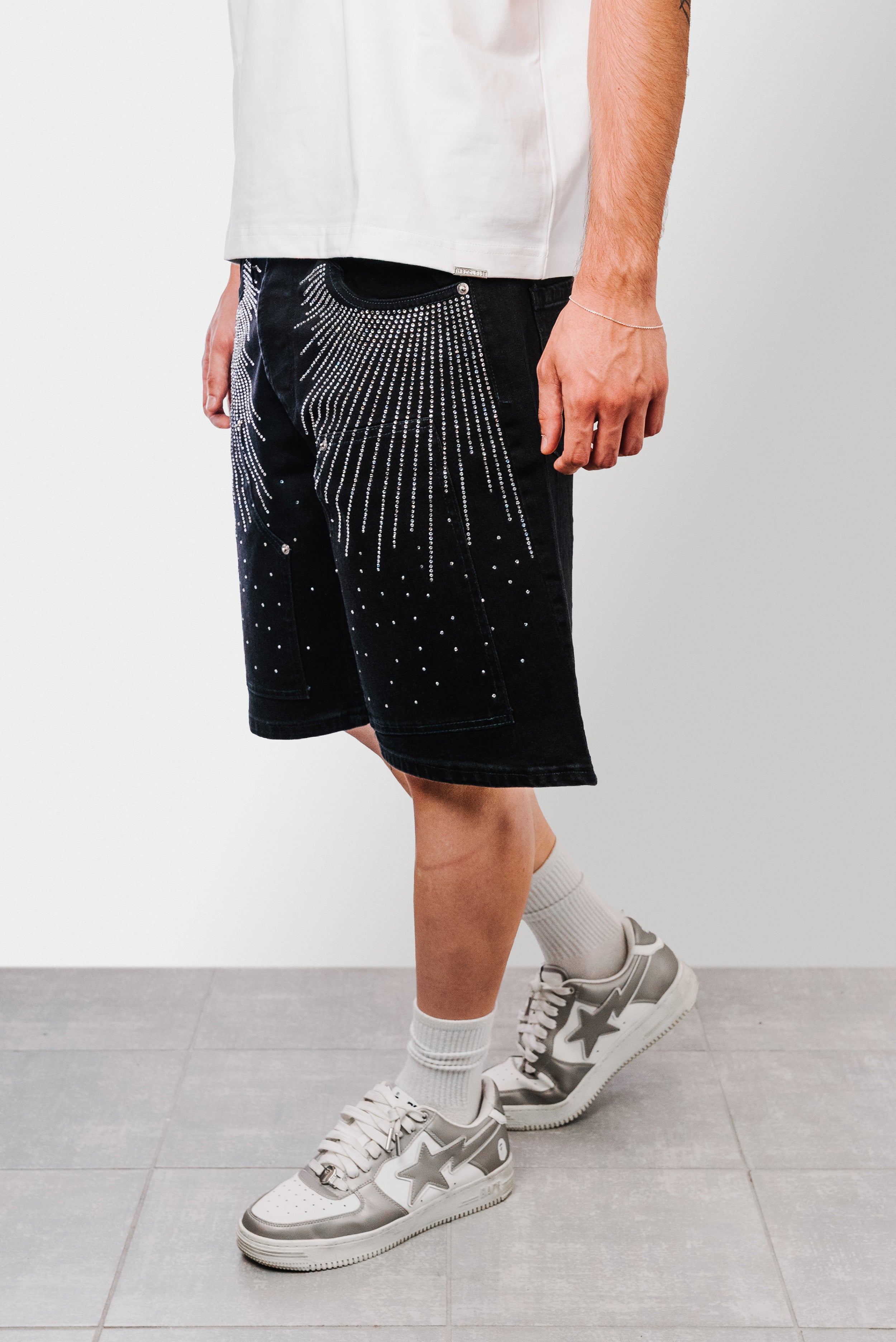 DIAMANDANIT WATERFALL DENIM BLACK SHORTS - Replacement Brand