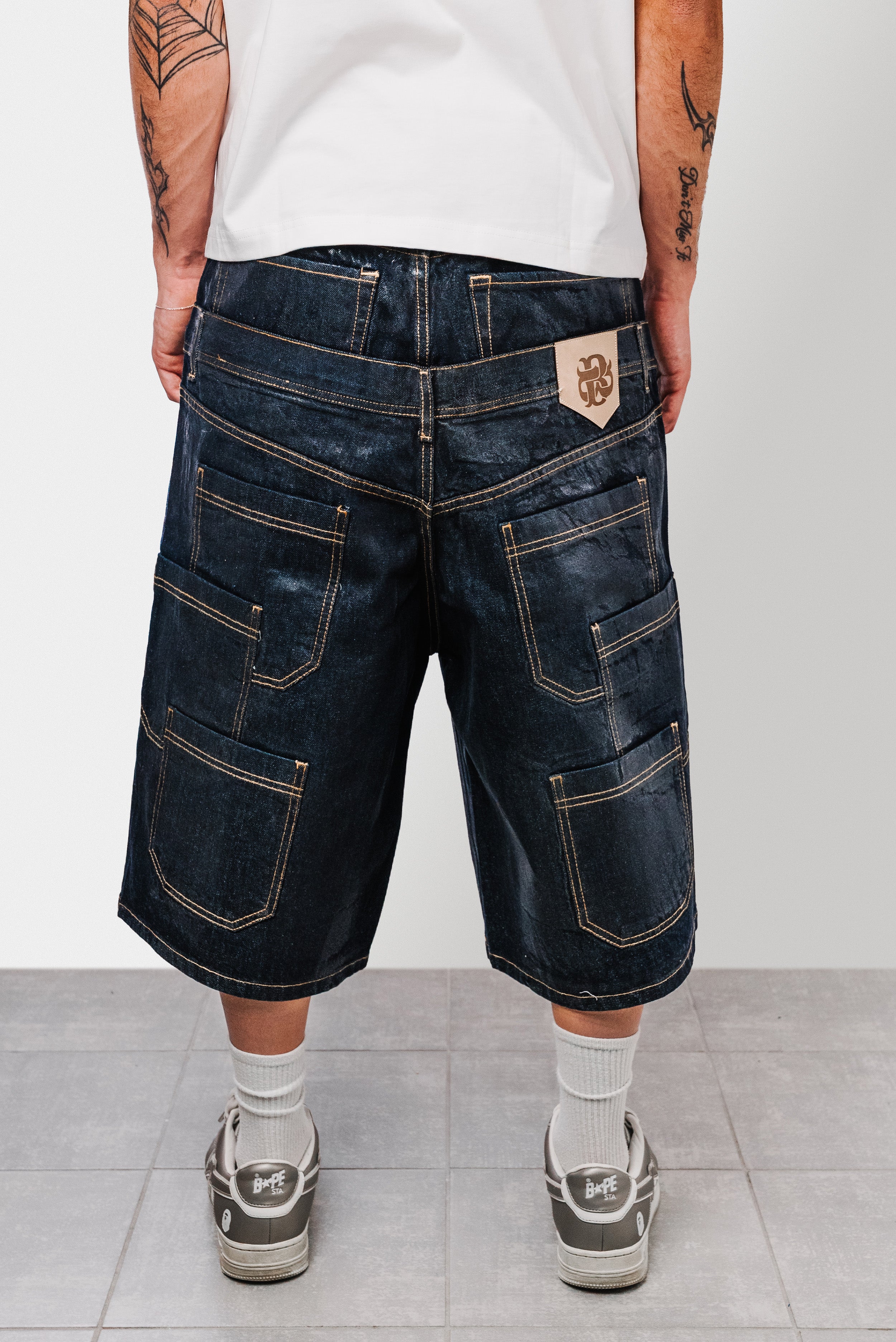 DOUBLE RAW WASH DENIM JORTS - Butish Brand