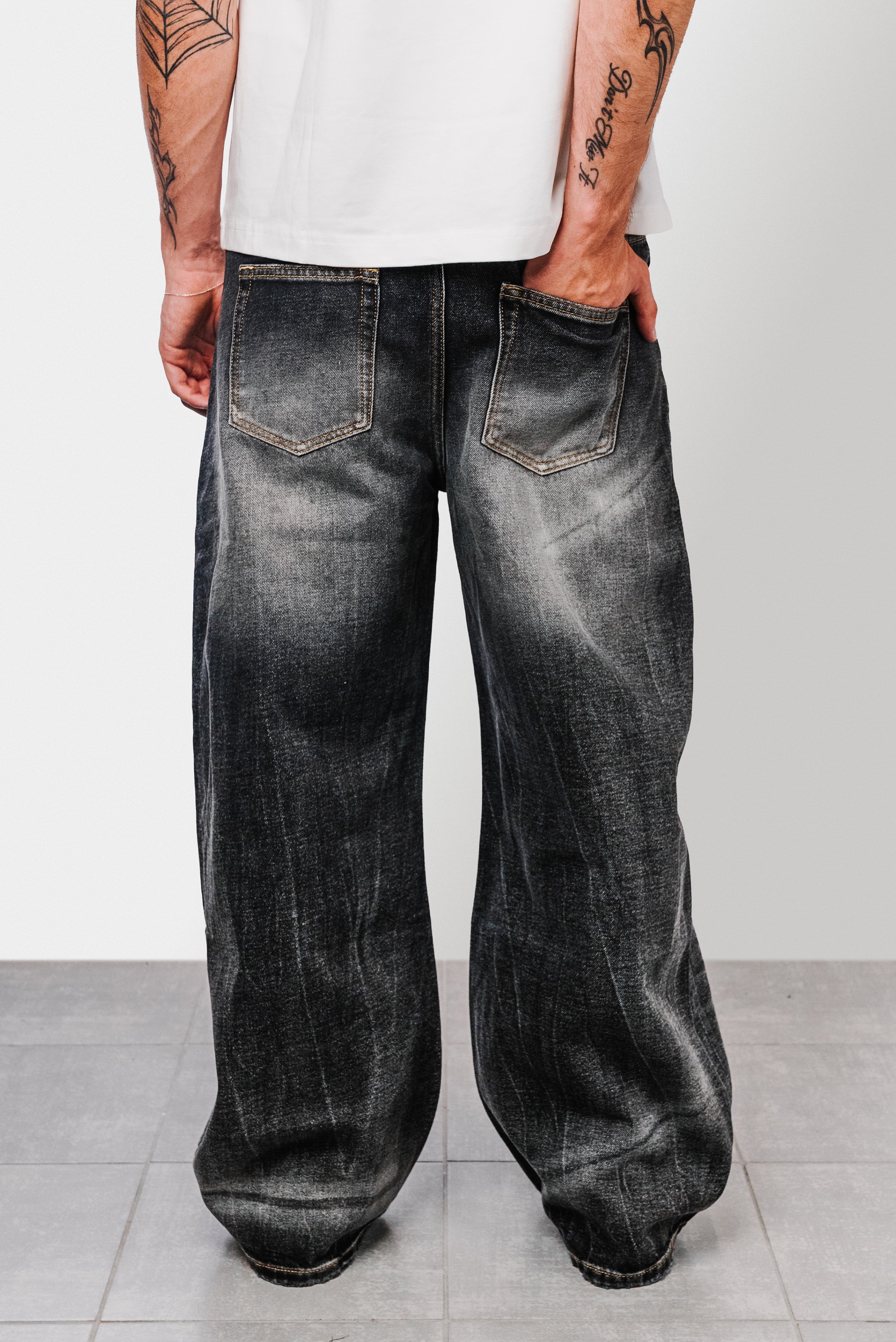 BELFES BAGGY BLACK WASHED DENIM JEANS - Shoebuya Design