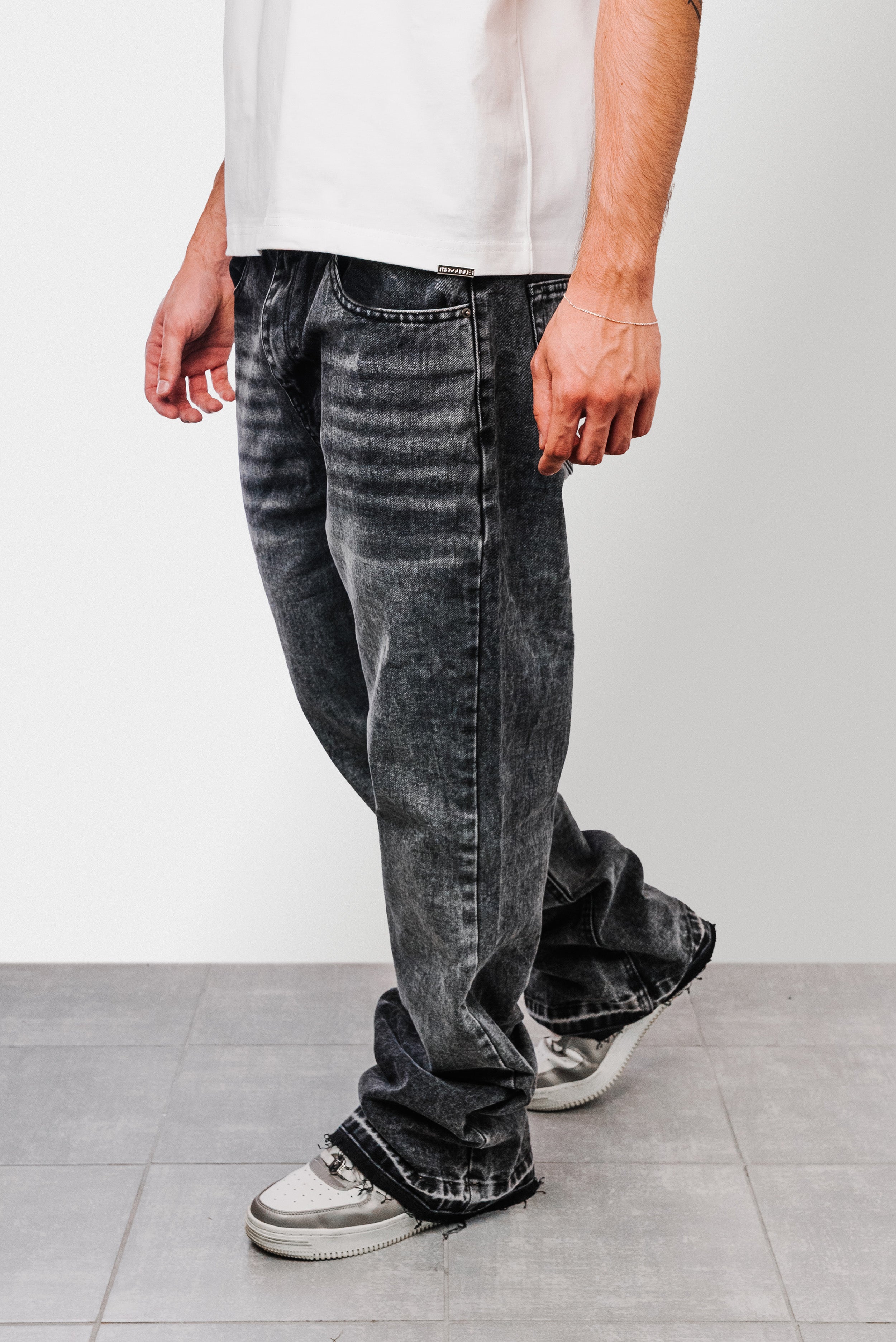WASHED BLACK DENIM FLARE JEANS - Replacement Brand