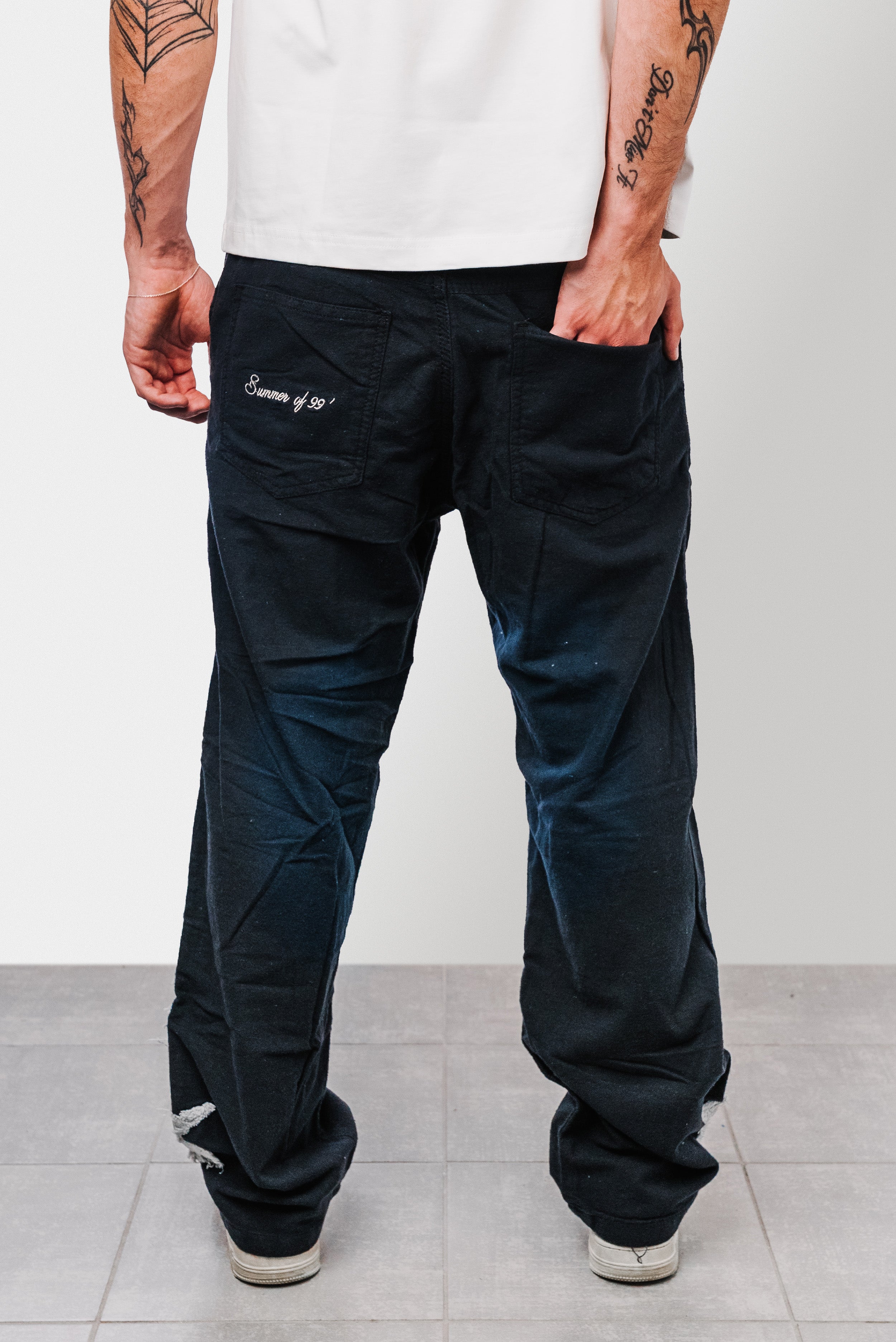 LINEN BASIC BLACK PANTS - ALESSIO GIFFI