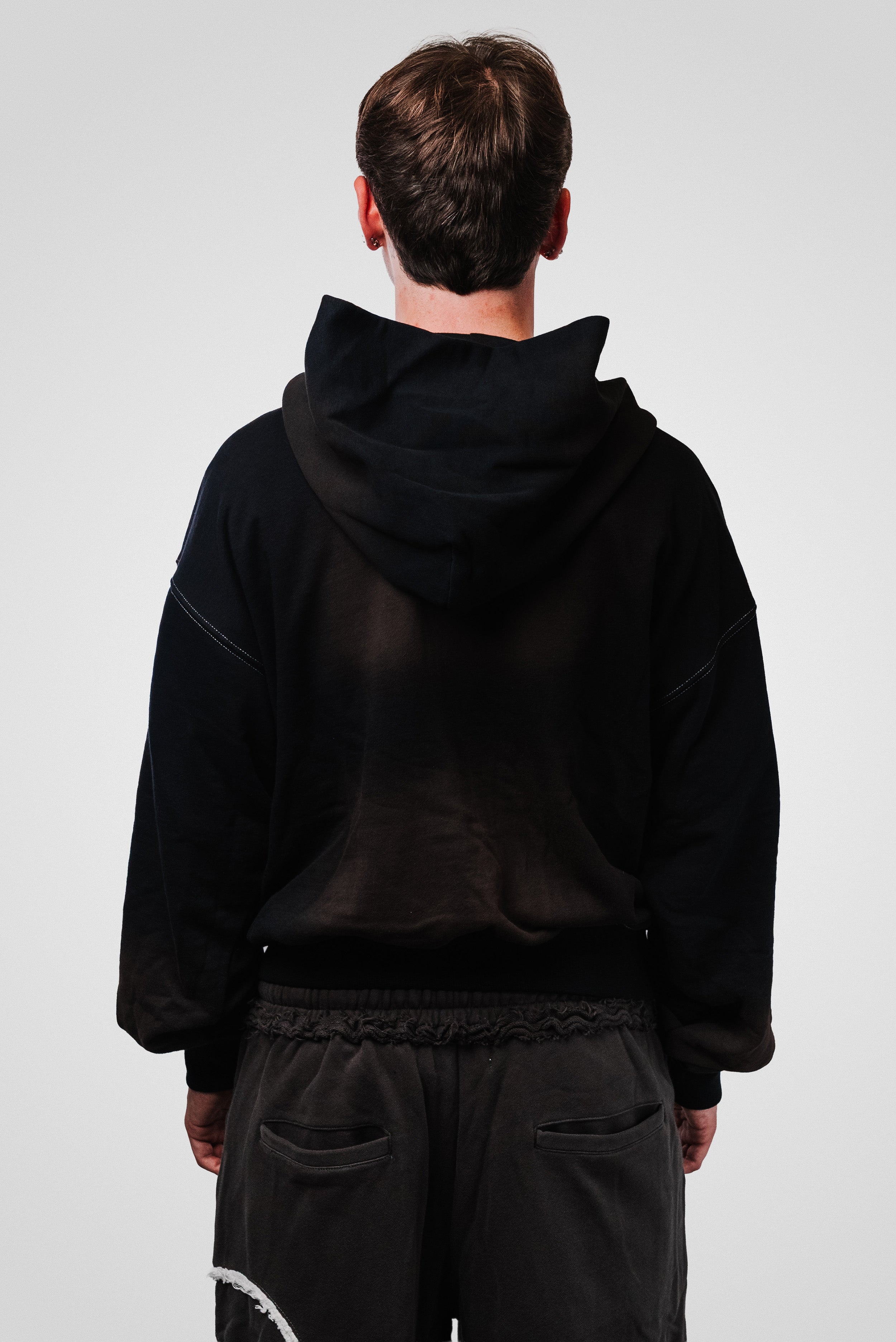 WASHED BLACK BRONZE PRINT BASIC ZIP HOODIE - ALESSIO GIFFI