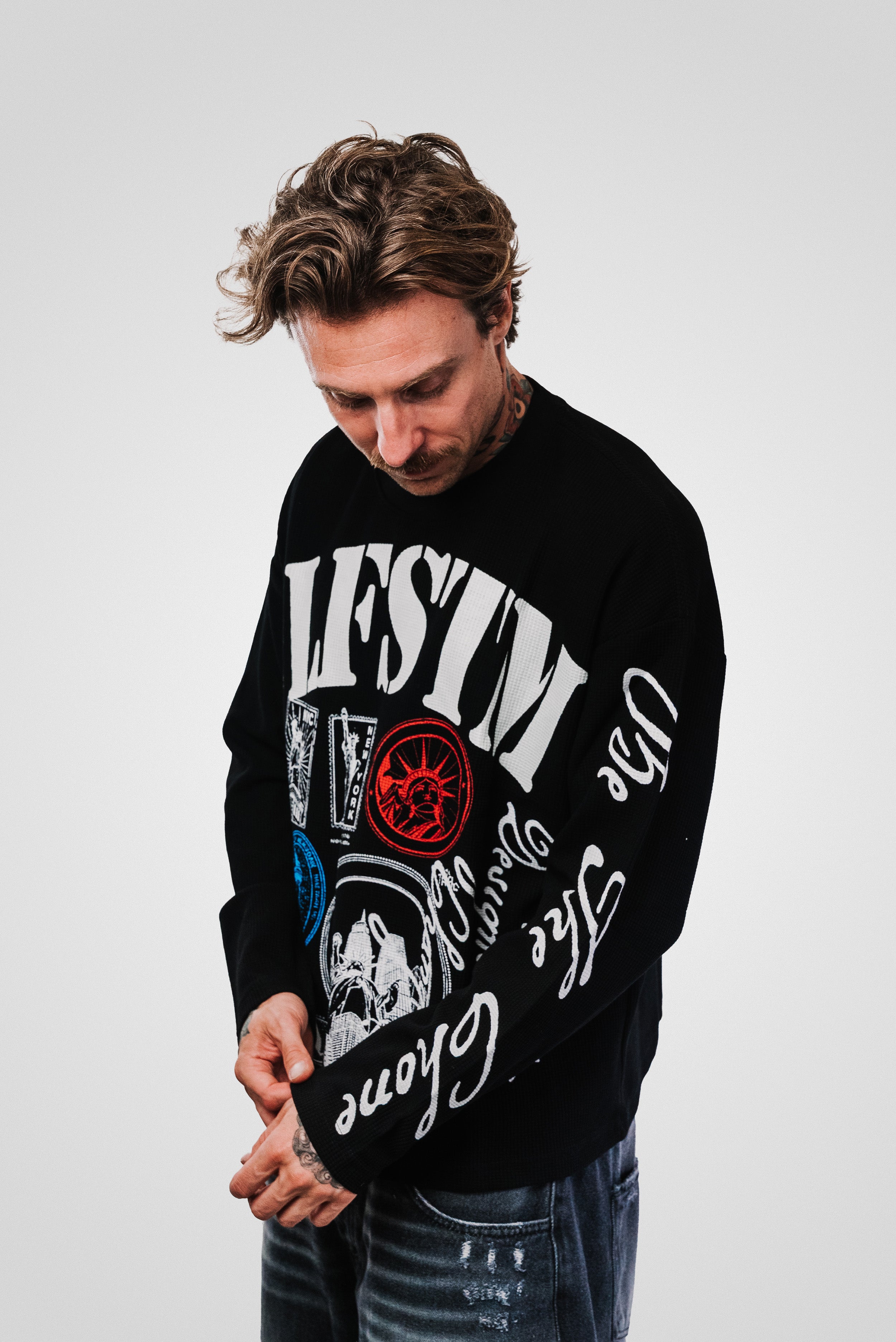 SLFSTM WAFFLE LONGSLEEVE BLACK - Shoebuya Design