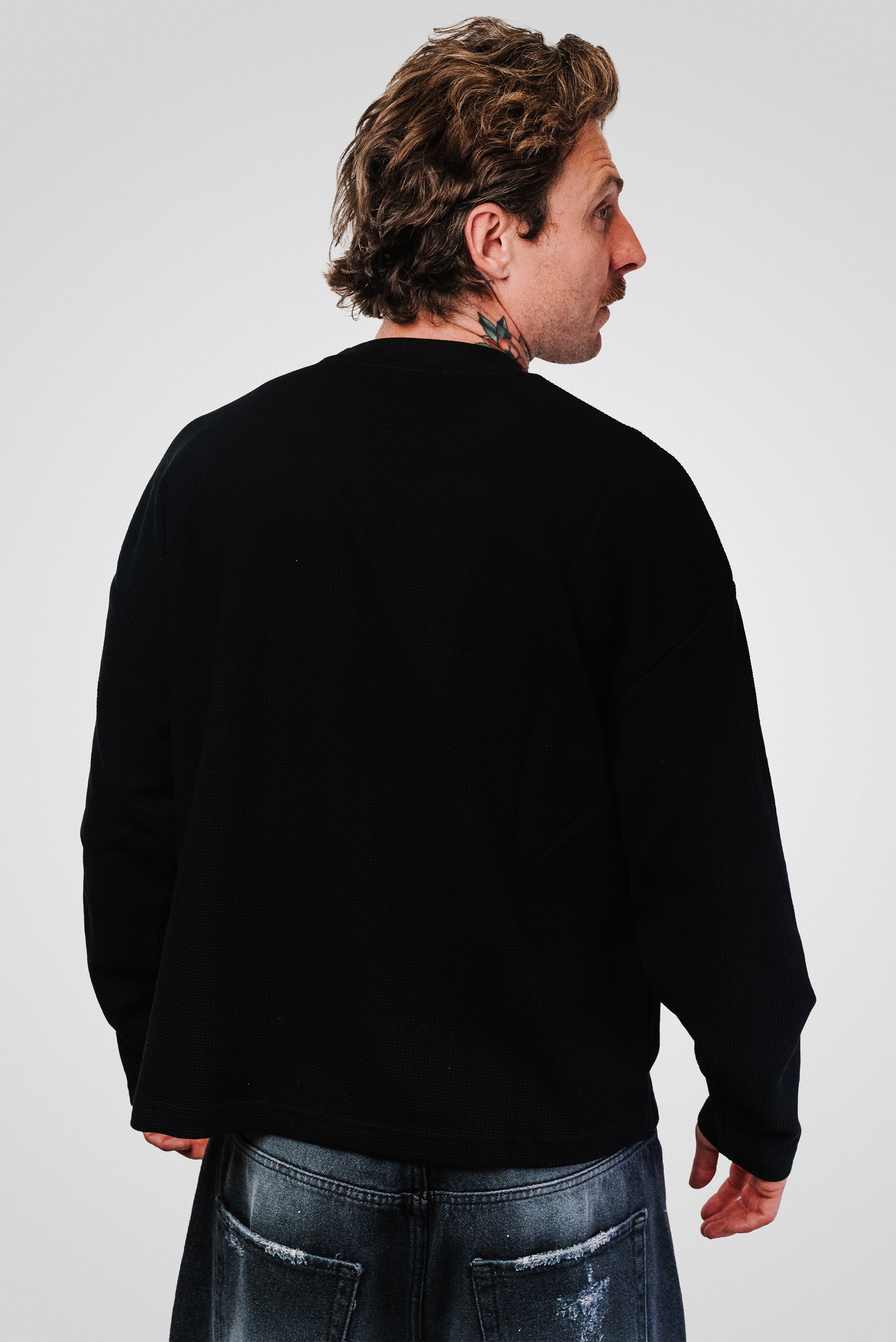 SLFSTM WAFFLE LONGSLEEVE BLACK - Shoebuya Design
