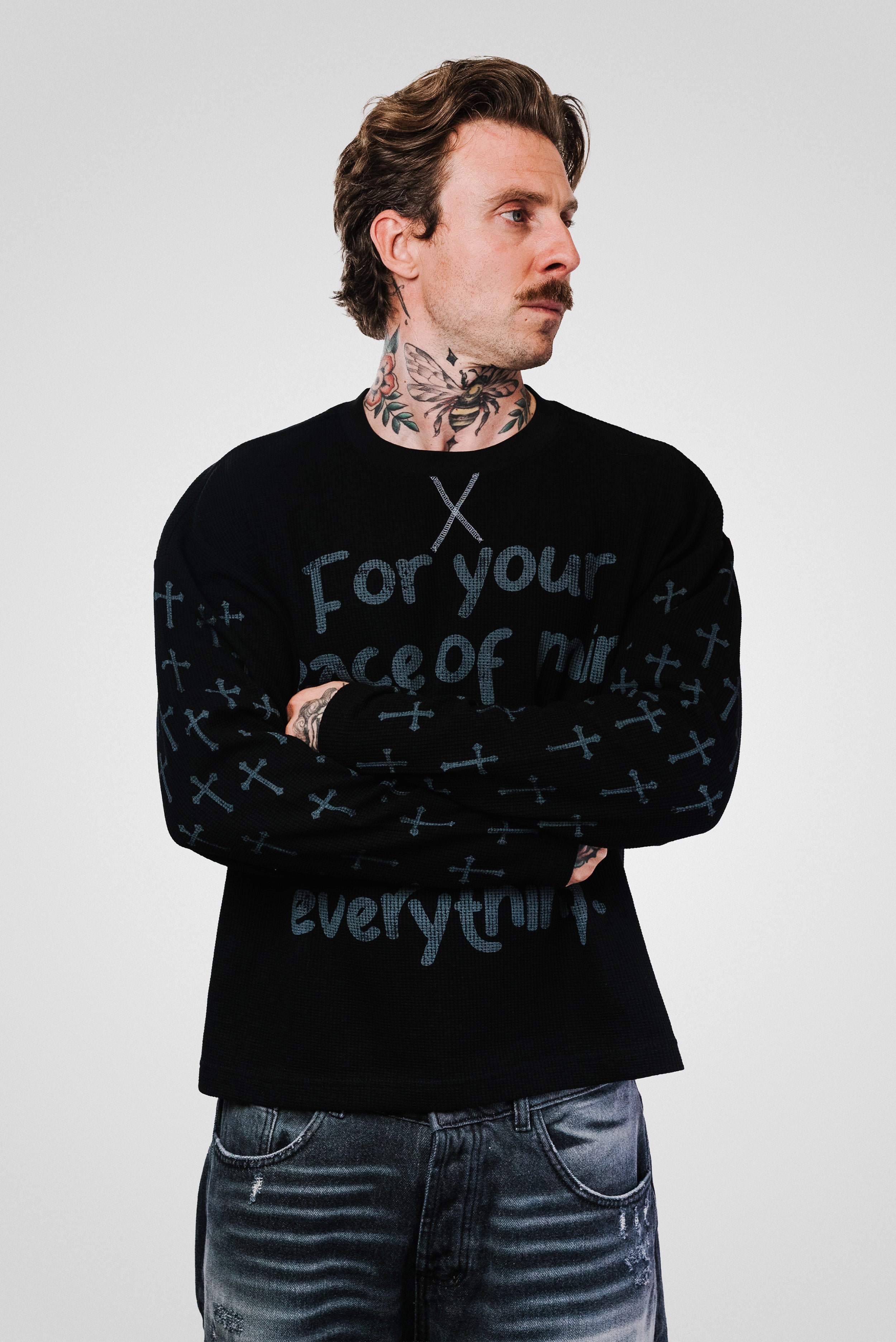 PEACE WAFFLE LONGSLEEVE BLACK - Shoebuya Design
