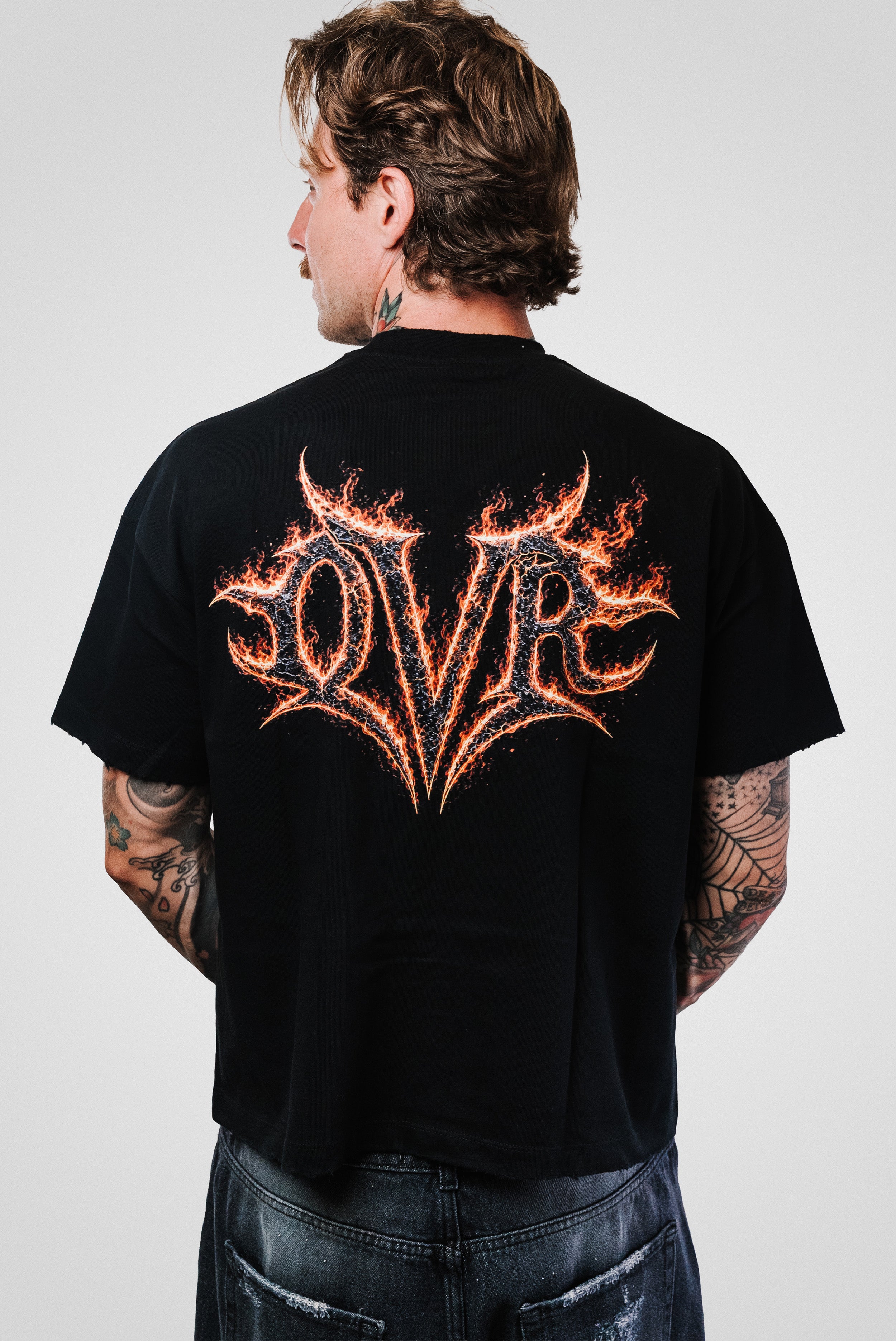 FIRE LOGO BLACK BOXY TEE - OVR Brand