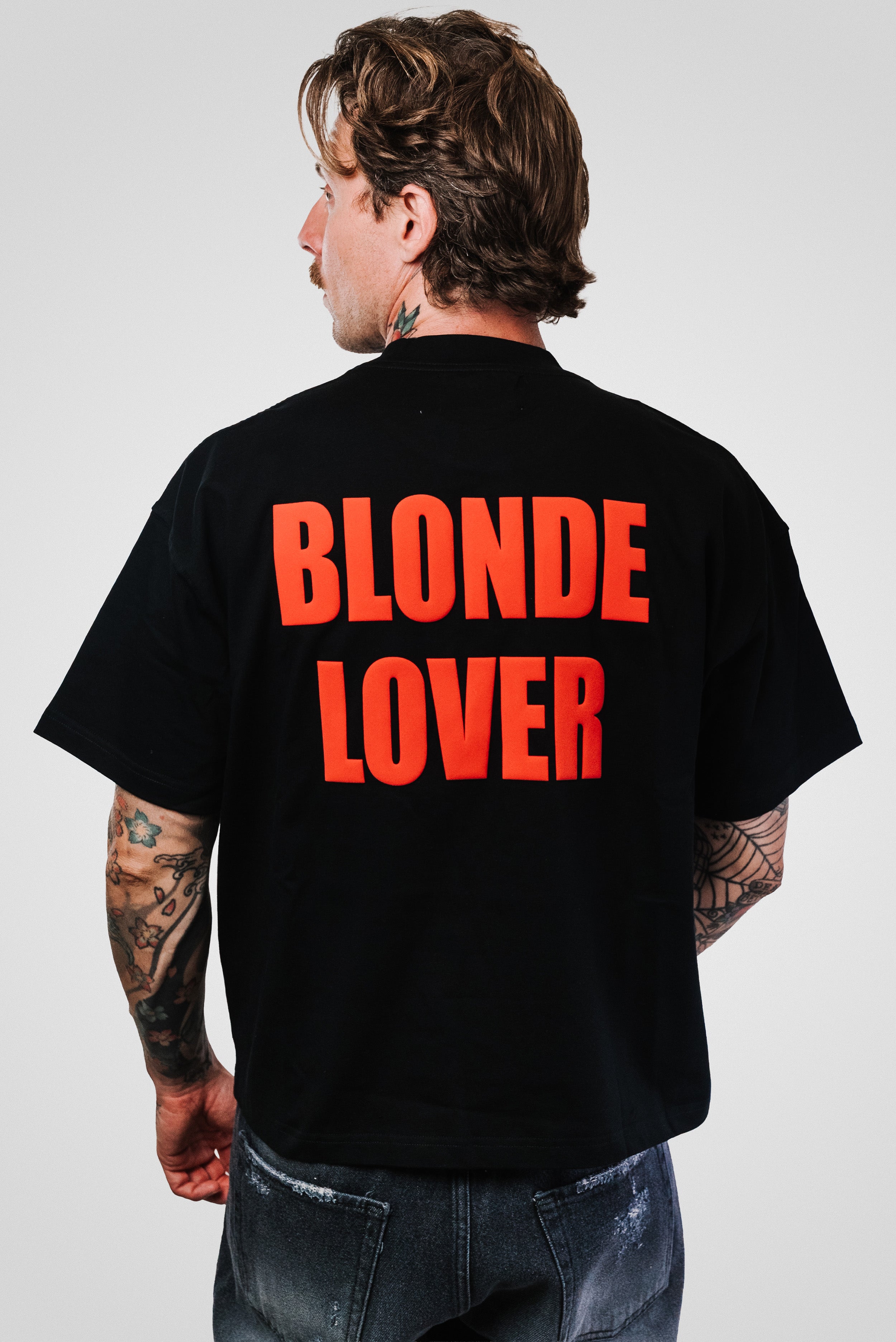 BLONDE LOVER BOXY TEE BLACK PUFF PRINT - TheDoubleE