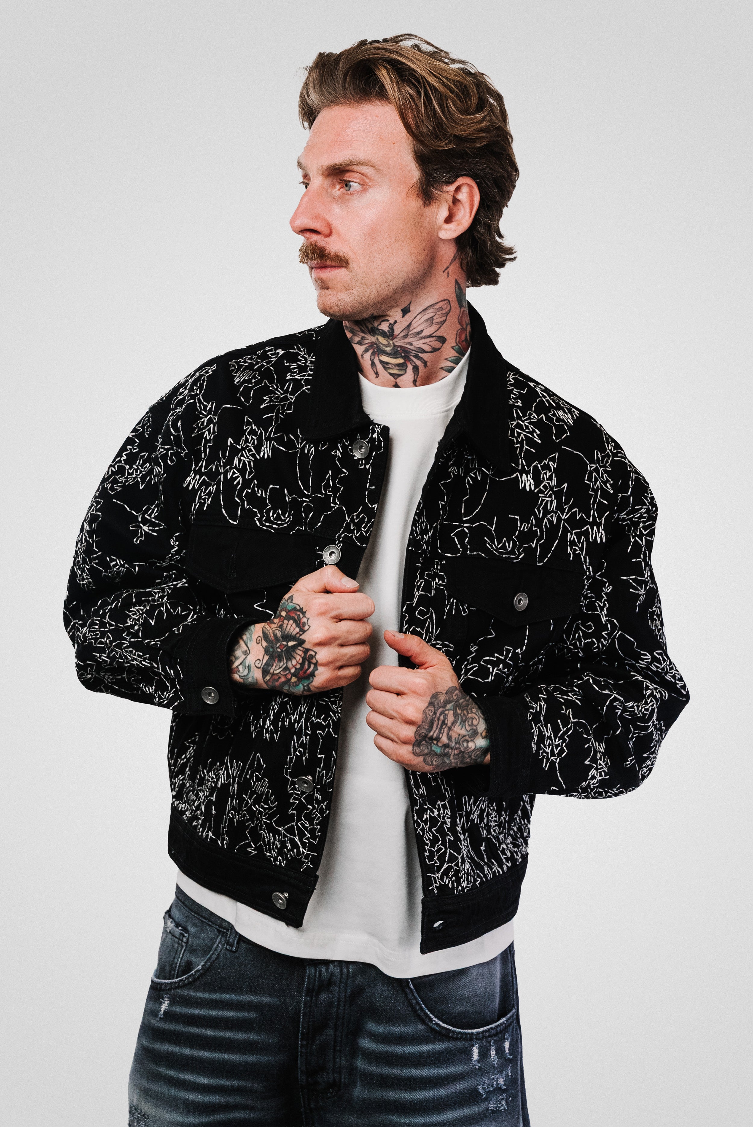 MYSTERY WRITTEN BLACK EMBROIDERED JACKET - Shoebuya Design