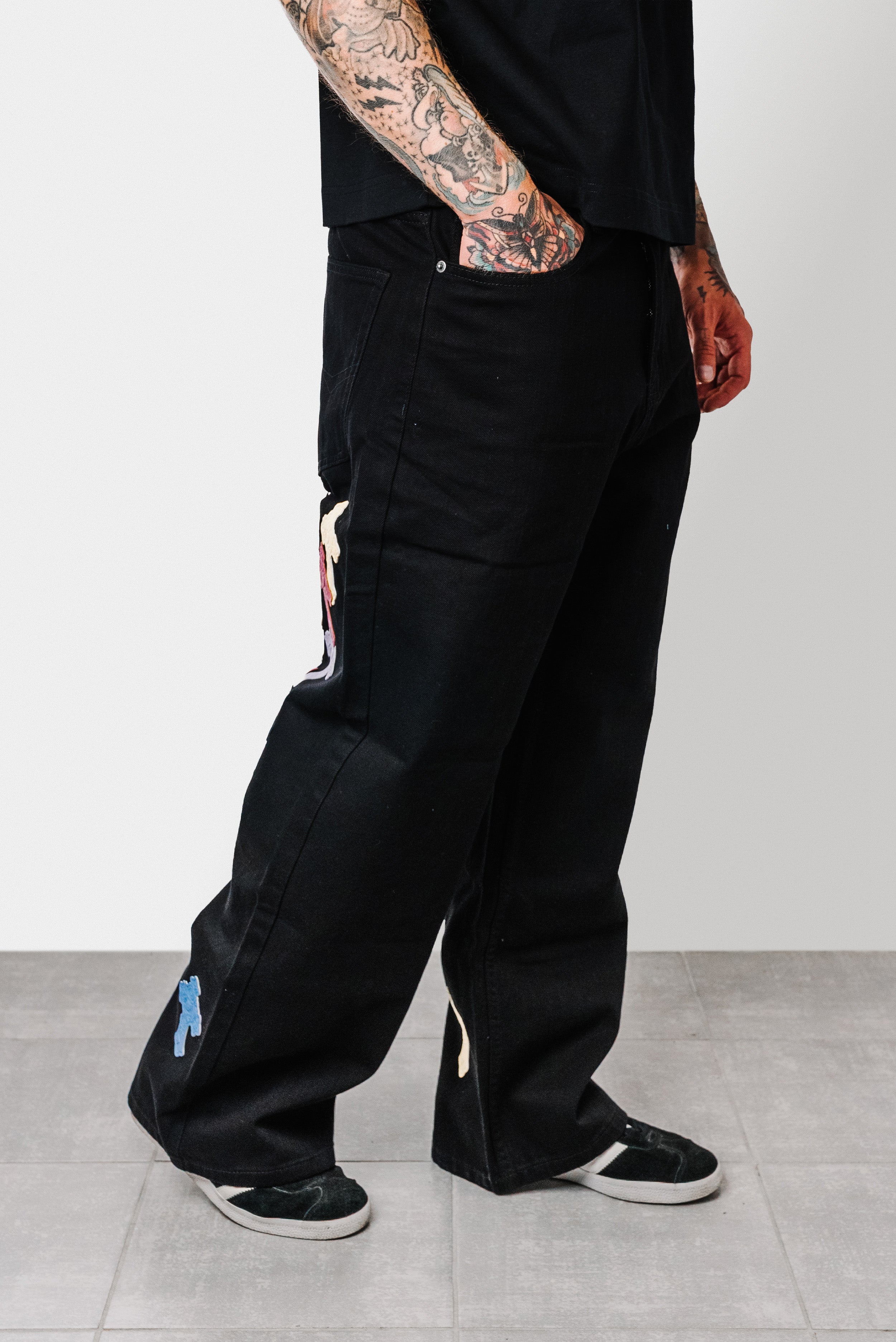 CHROME RAINBOW CROSS BLACK DENIM JEANS - Shoebuya Design