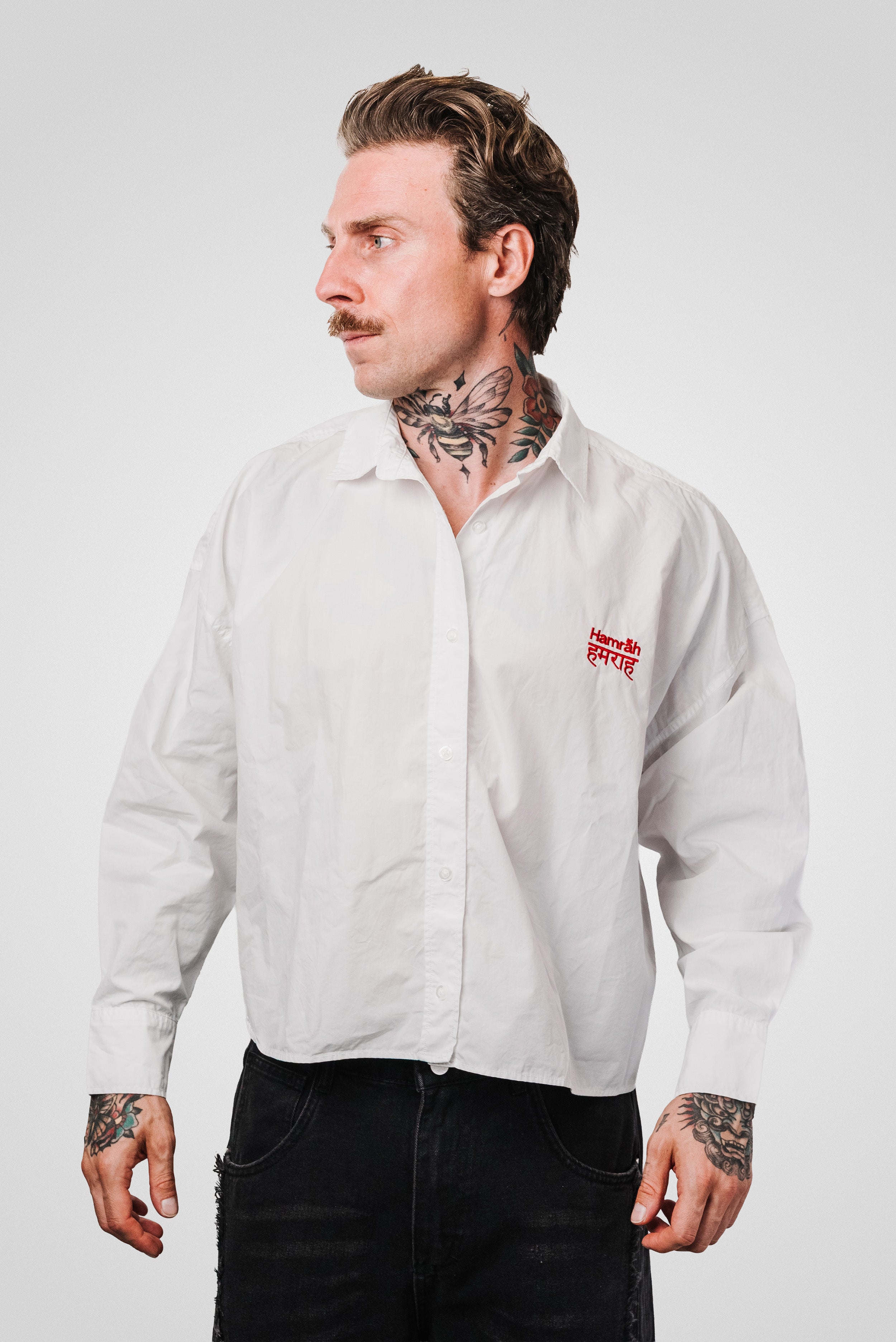 EMBROIDERED RED LOGO WHITE SHIRT - Hamrah Brand