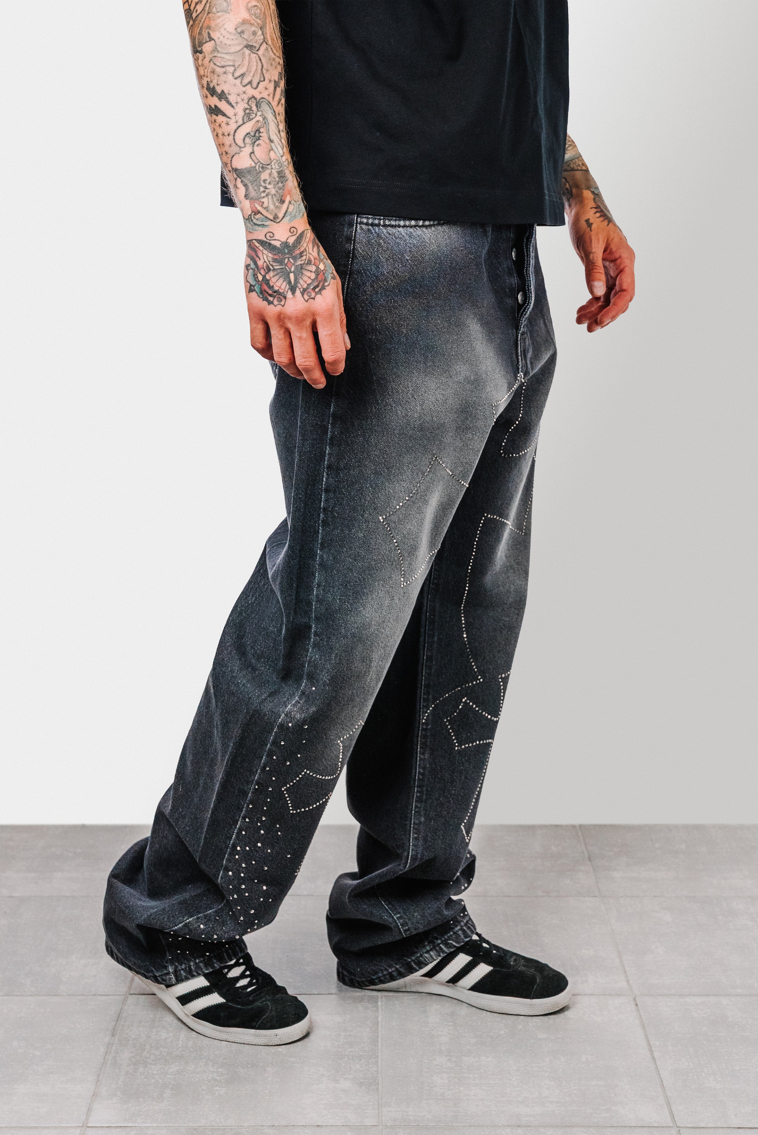 CROSS GLITTER WASHED BLACK JEANS - Replacement Brand