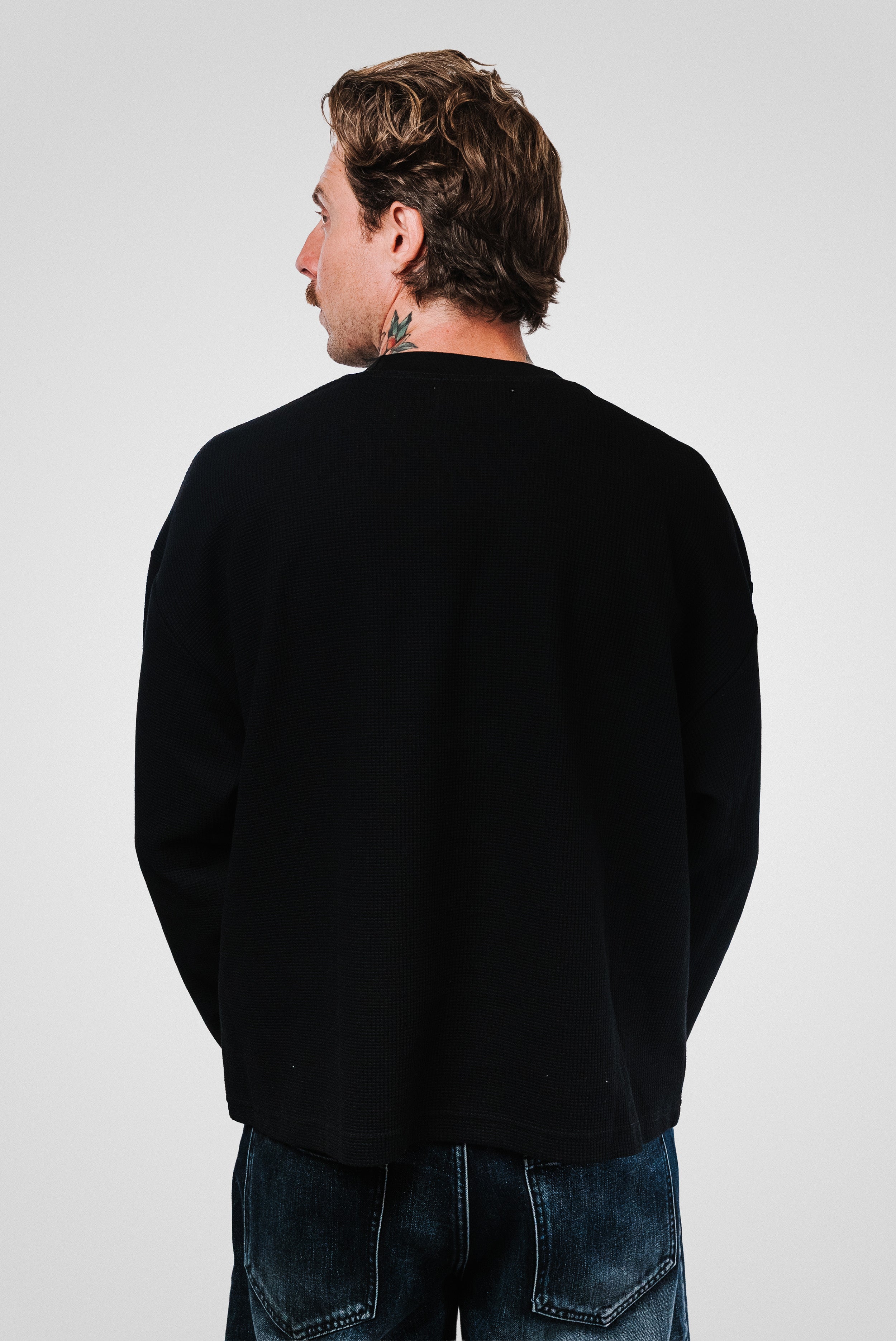 FACES DOTS BLACK WAFFLE LONGSLEEVE - Shoebuya Design
