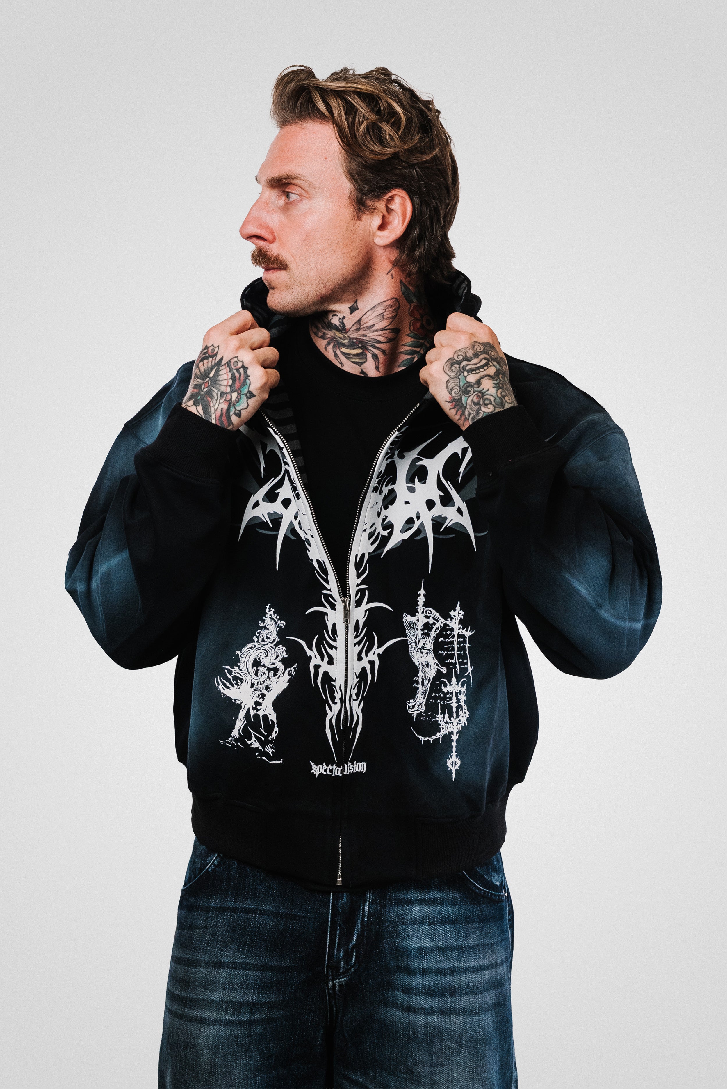 GOTHIC WASHED BLACK HOODIE - Shoebuya Design
