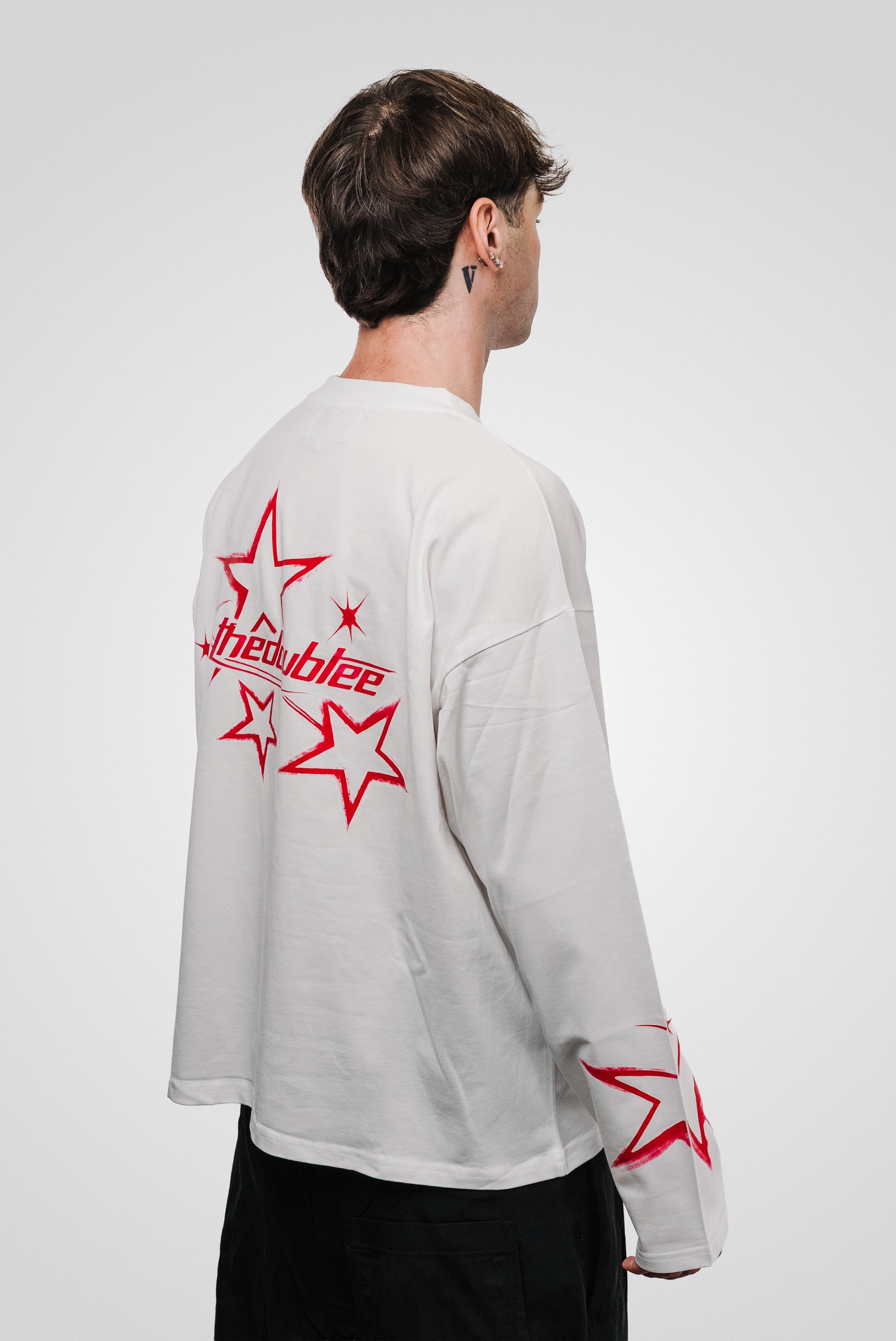 PINK STARGAZING BOXY LONGSLEEVE WHITE - TheDoubleE
