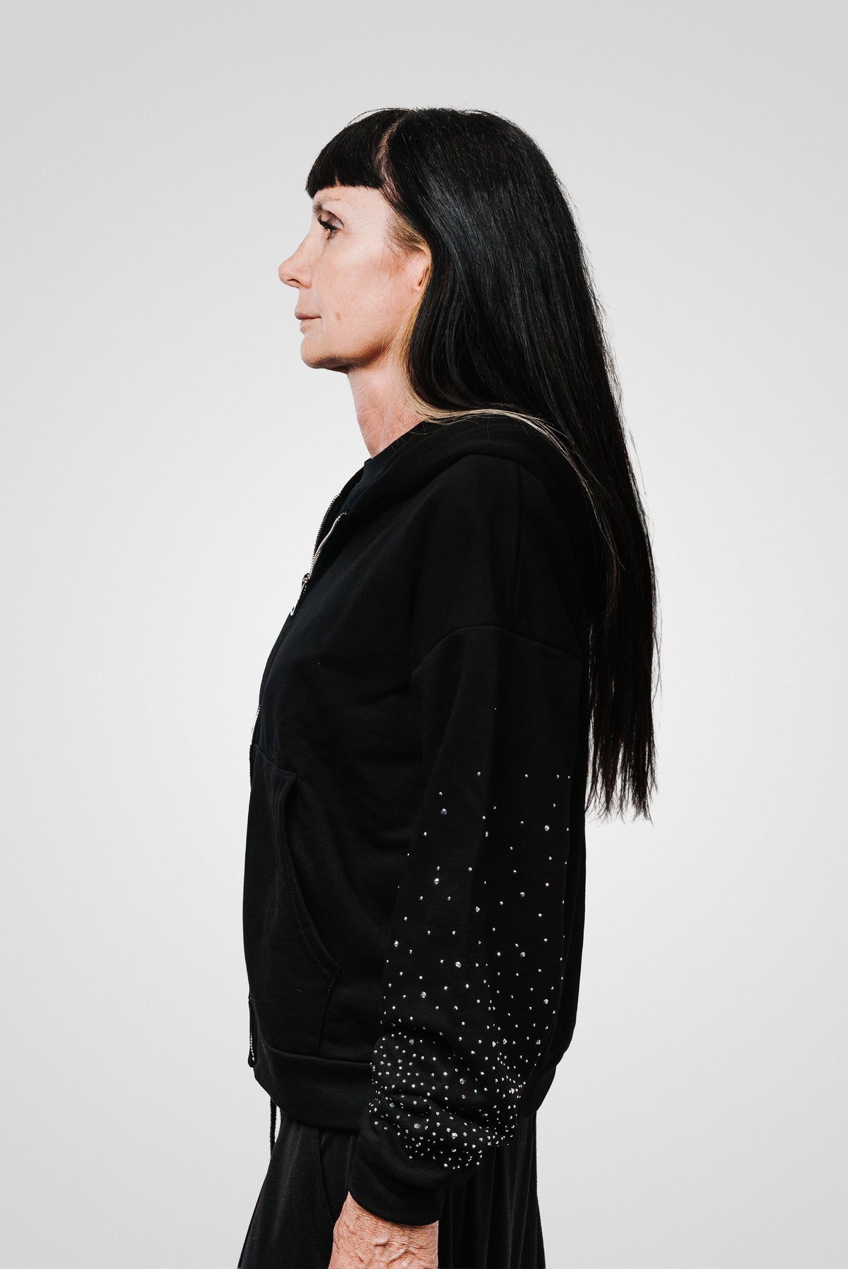 WOMEN GLITTER BLACK HOODIE - Replacement Brand