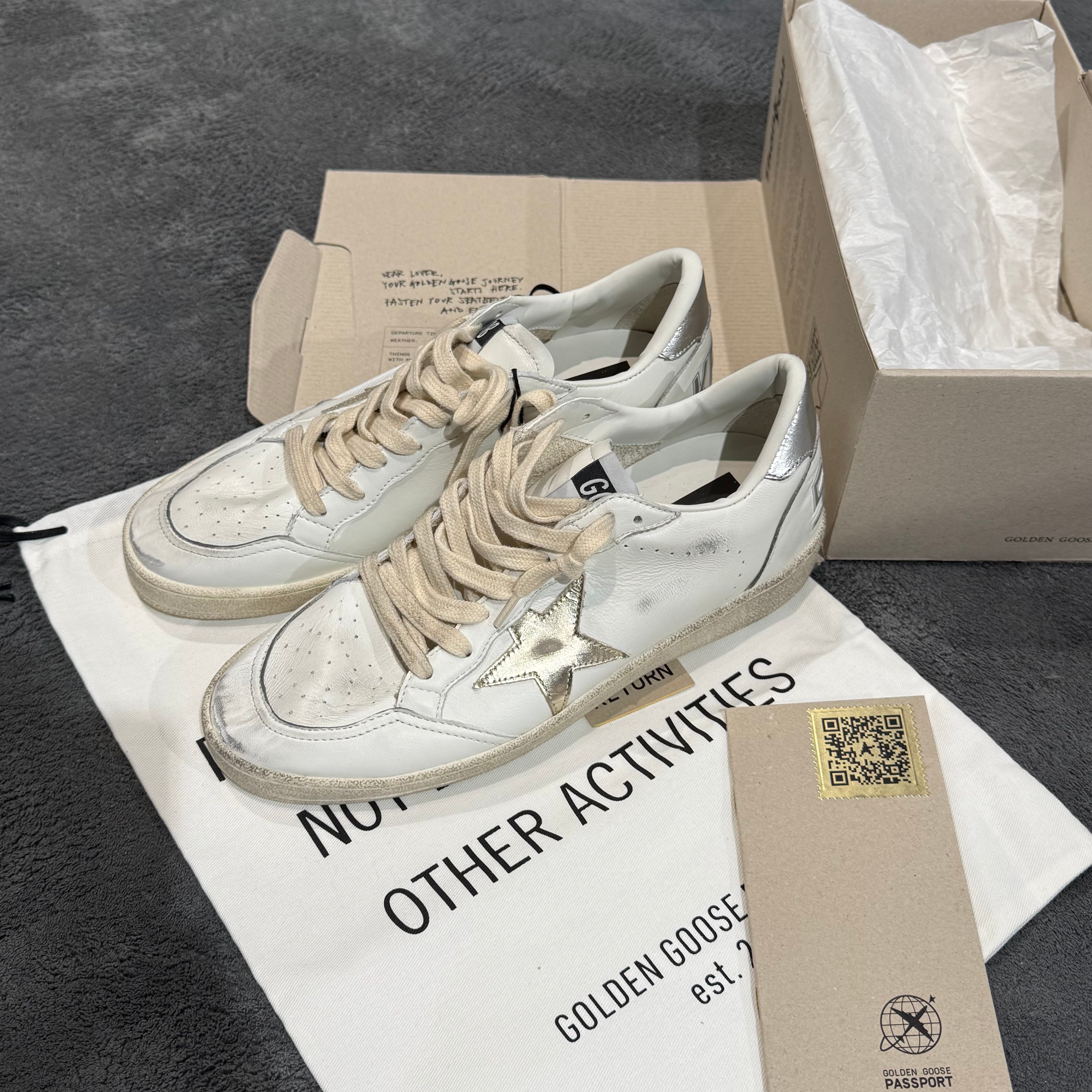 GOLDEN GOOSE BALLSTAR WHITE SILVER GOLD