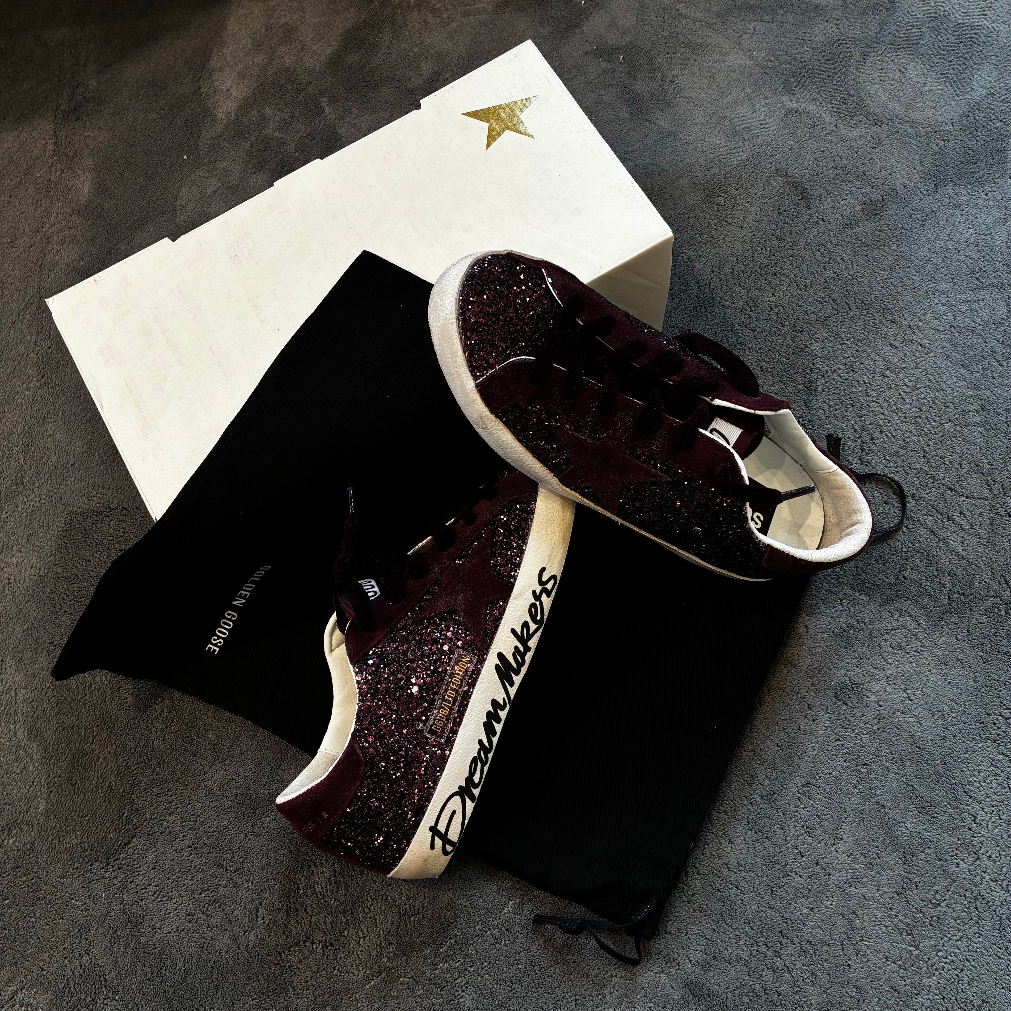 GOLDEN GOOSE SUPER STAR FULL GLITTER BURGUNDY