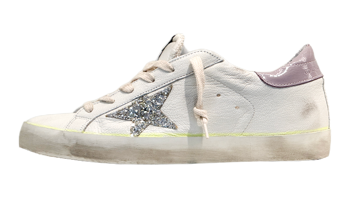 GOLDEN GOOSE SUPER STAR TACCO LILLA STELLA STRASS SILVER YELLOW LINE