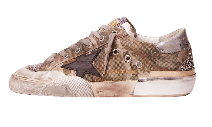 GOLDEN GOOSE SUPER STAR CAMO GLITTER SILVER DOUBLE
