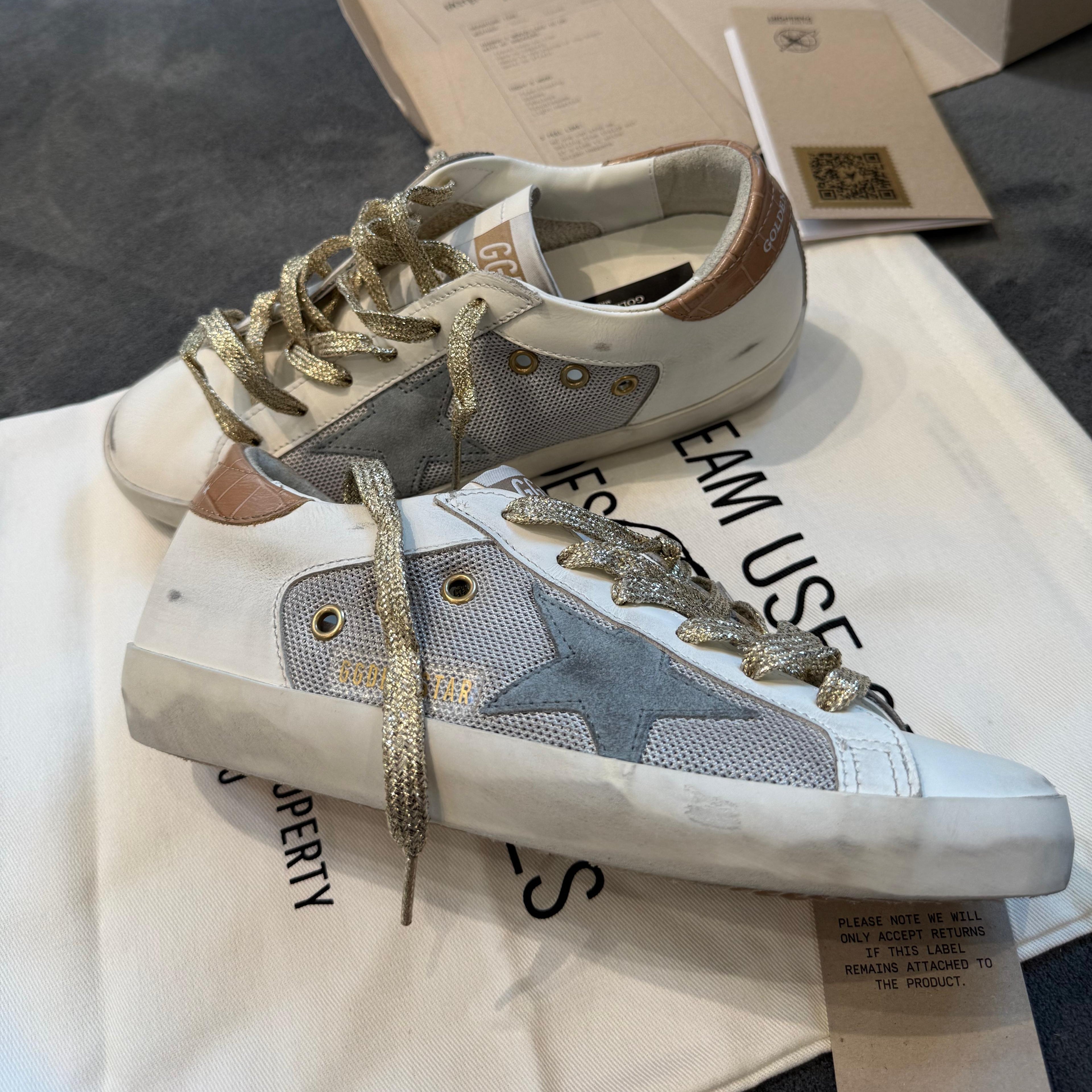 GOLDEN GOOSE SUPER STAR GREY STAR & GOLDEN LACES