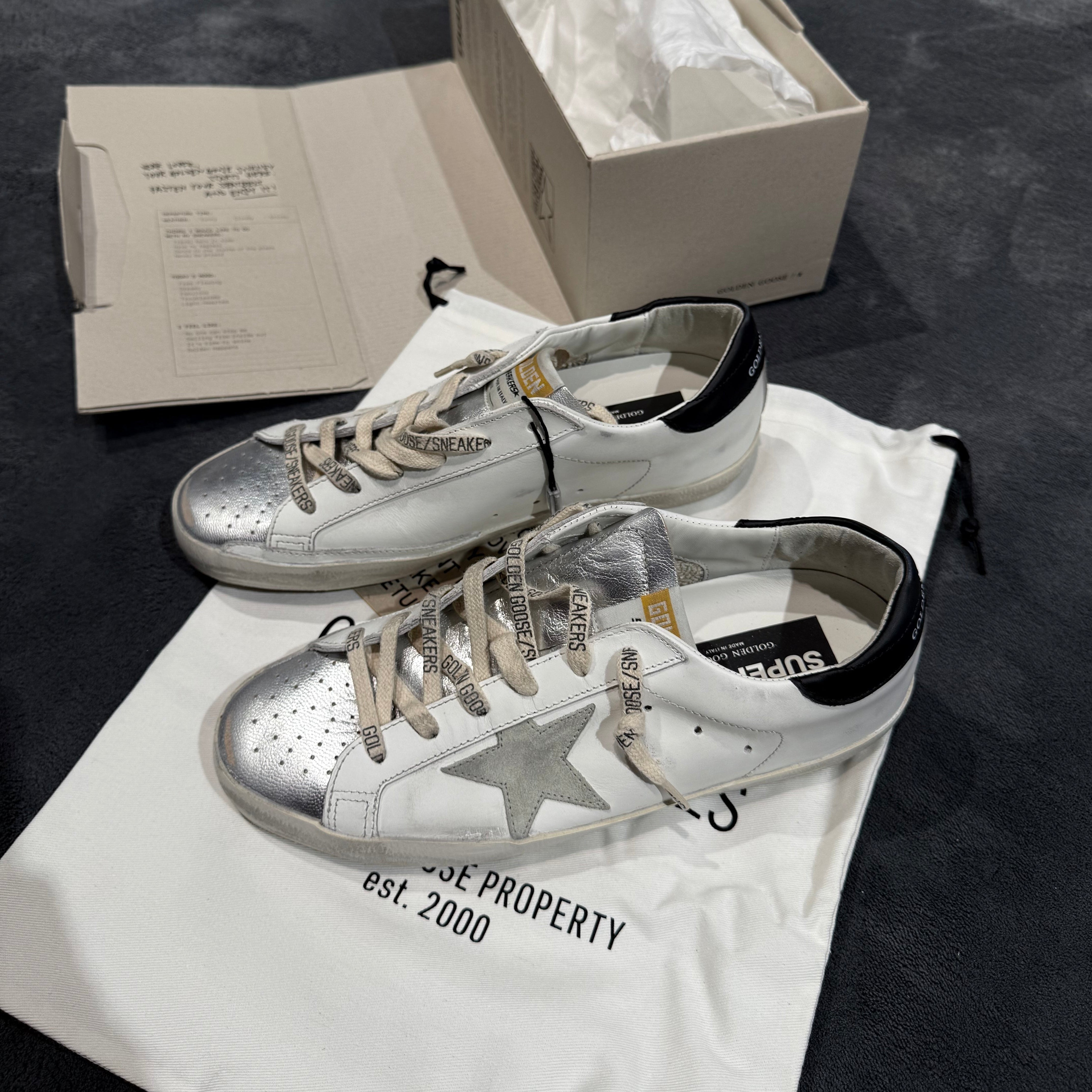 GOLDEN GOOSE SUPER STAR SILVER & TACCO BLACK