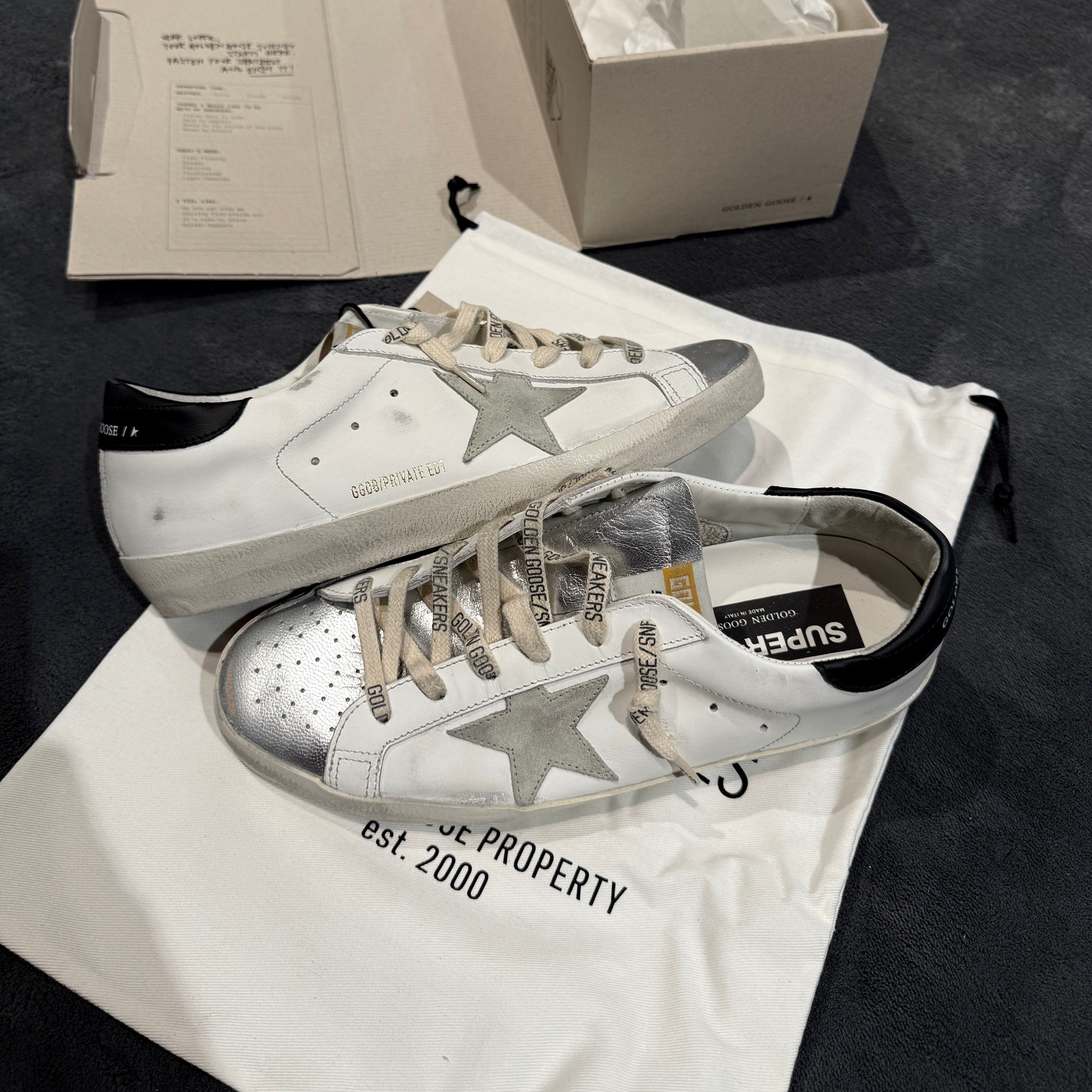GOLDEN GOOSE SUPER STAR SILVER & TACCO BLACK