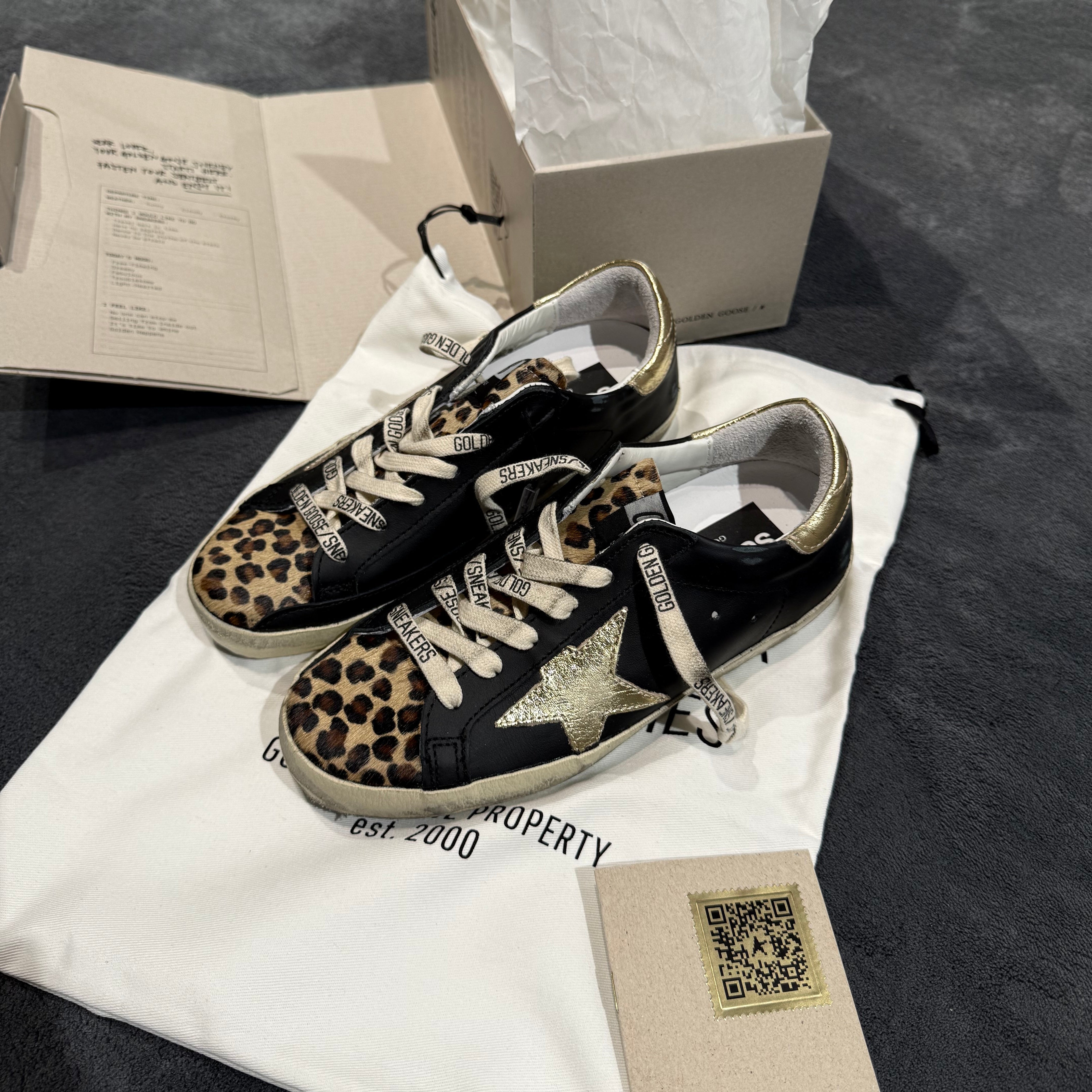 GOLDEN GOOSE SUPER STAR BLACK/GOLD & LEOPARD