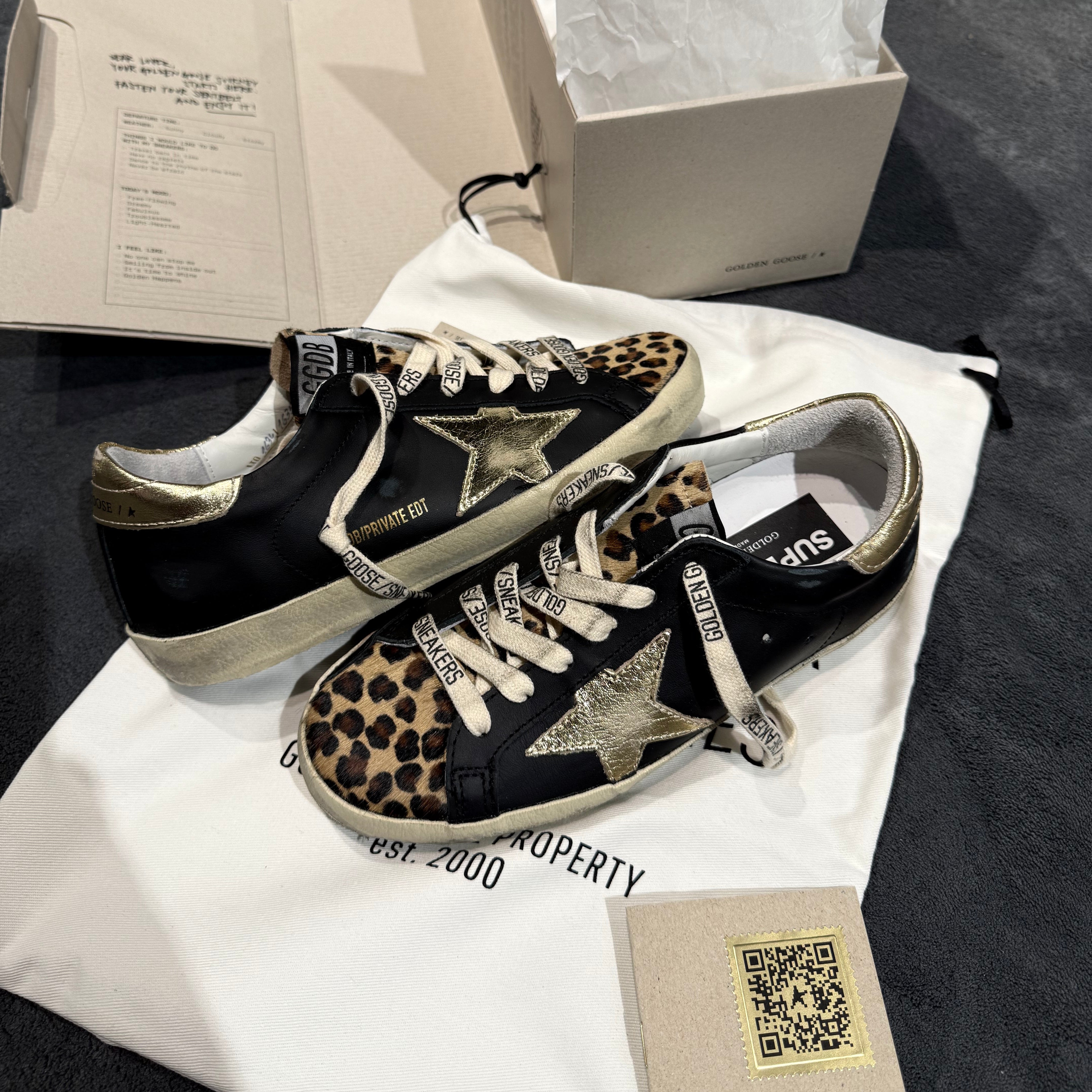 GOLDEN GOOSE SUPER STAR BLACK/GOLD & LEOPARD