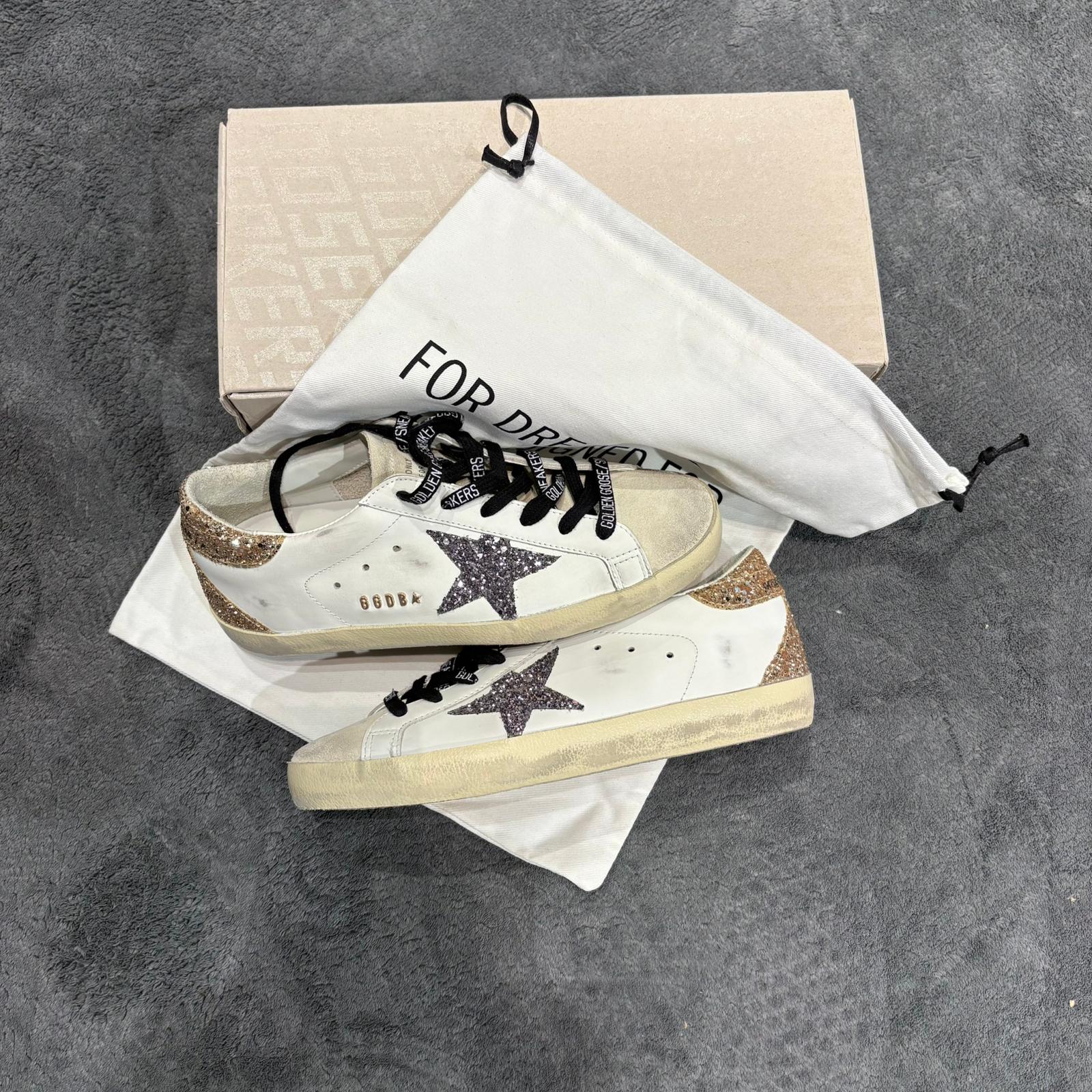 GOLDEN GOOSE SUPER STAR STELLA GLITTER GREY & TALLONE GLITTER GOLD