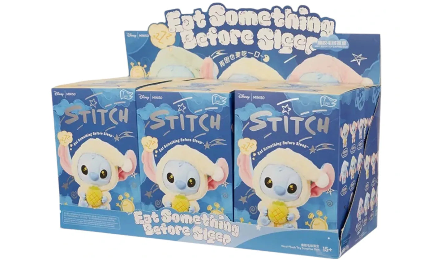 MINISO DISNEY STITCH EATING SOMETHING BEFORE SLEEP PLUSH KEYCHAIN