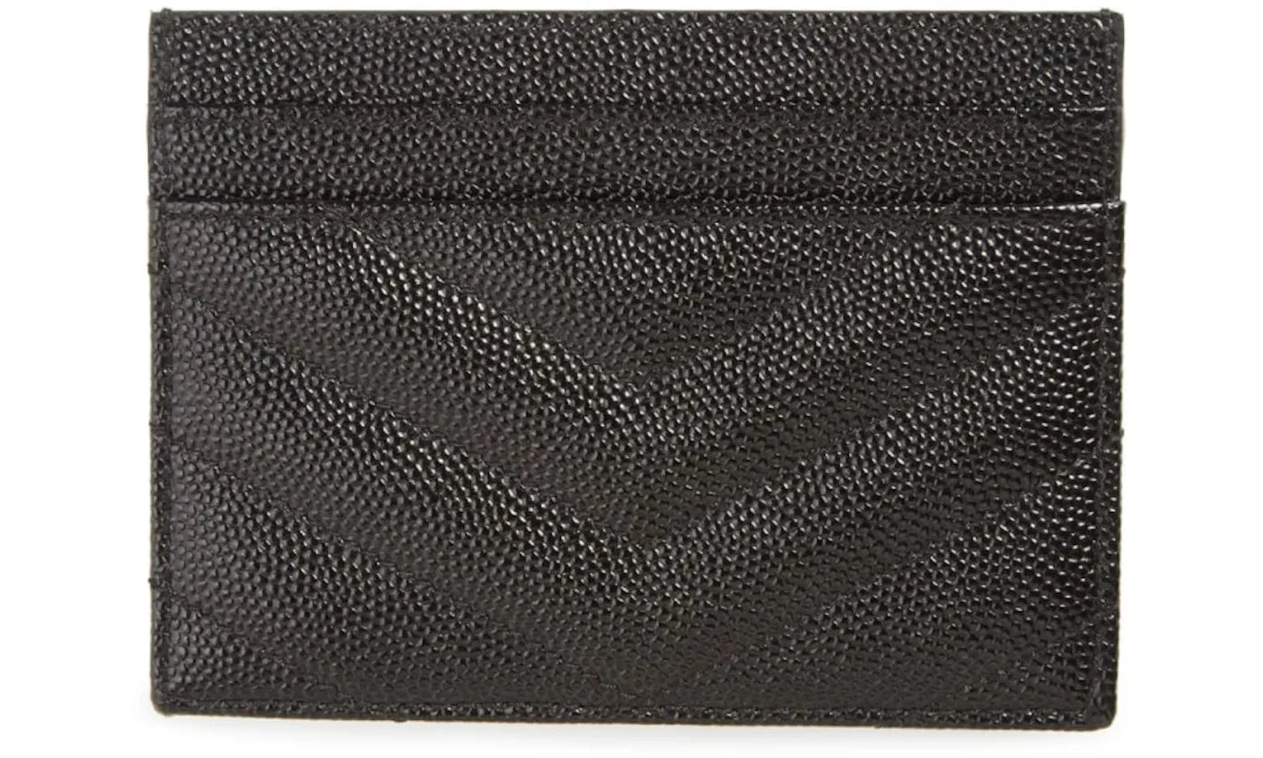 CASSANDRE MATELASSÉ PORTA CARTE IN PELLE GOFFRATA GRAIN DE POUDRE BLACK/GOLD - Yves Saint Laurent