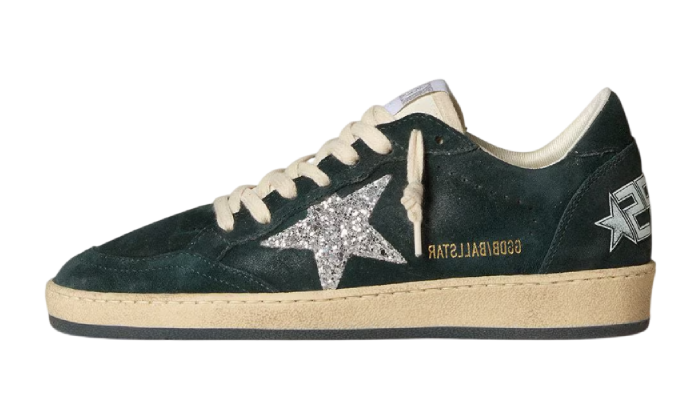 GOLDEN GOOSE BALLSTAR SUEDE GREEN GLITTER SILVER