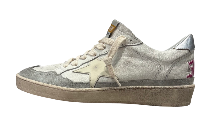 GOLDEN GOOSE BALLSTAR STELLA WHITE & TACCO SILVER SCRITTA PURPLE
