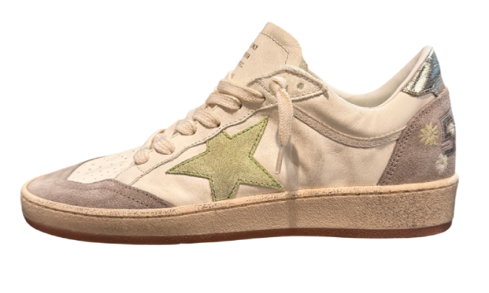 GOLDEN GOOSE BALLSTAR FLOWERS SUEDE GREEN STAR