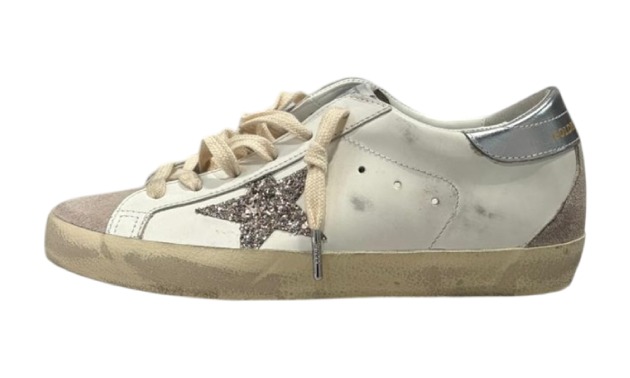 GOLDEN GOOSE SUPER STAR STELLA GLITTER SILVER & TACCO METALLIC SILVER