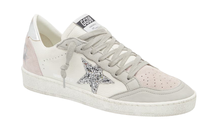GOLDEN GOOSE BALLSTAR PINK SUEDE GLITTER SILVER STAR