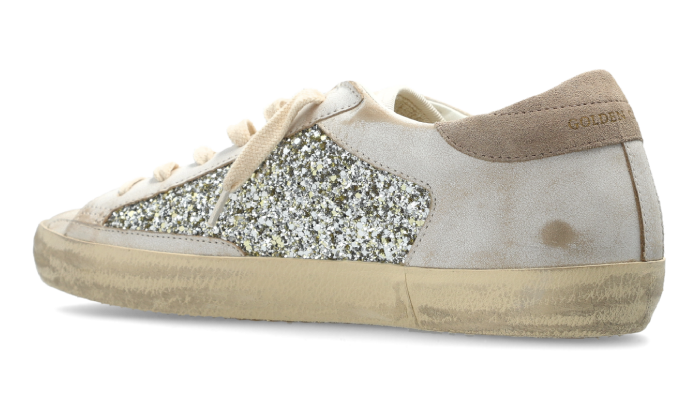 GOLDEN GOOSE SUPER STAR FULL SILVER GLITTER SUEDE TAB