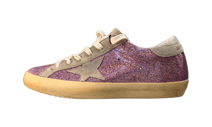 GOLDEN GOOSE SUPER STAR GLITTER VIOLET BEIGE SUEDE