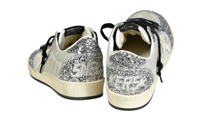 GOLDEN GOOSE BALLSTAR FULL GLITTER SUEDE SILVER