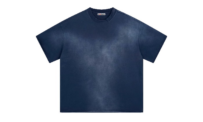 THE DISTRESSED SPRAY FRAYED EDGES TEE BLUE - Shoebuya Brand
