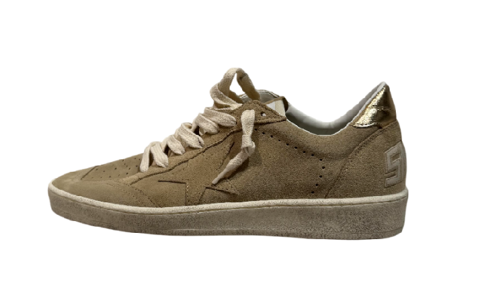 GOLDEN GOOSE BALLSTAR SUEDE BEIGE E TACCO ORO