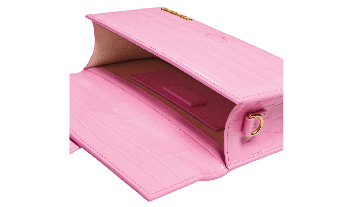 JACQUEMUS LE GRAND BAMBINO CROSSBODY FLAP BAG CROCO EMBOSSED PINK