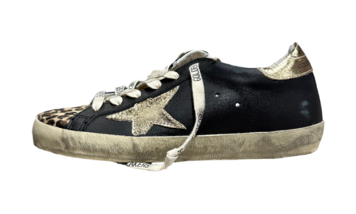 GOLDEN GOOSE SUPER STAR BLACK/GOLD & LEOPARD