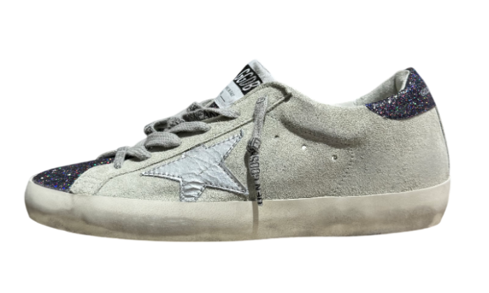 GOLDEN GOOSE SUPER STAR GREY SUEDE & GLITTER PURPLE