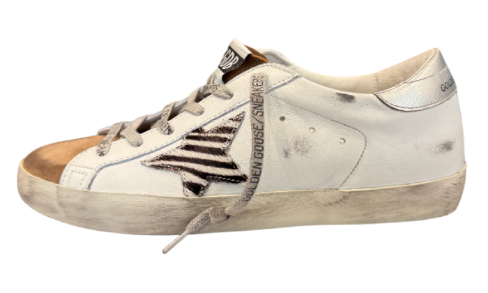 GOLDEN GOOSE SUPER STAR ARGENTO E ZEBRATO SUEDE