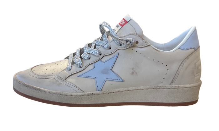 GOLDEN GOOSE BALLSTAR IN PELLE CREAM E STELLA BABY BLUE