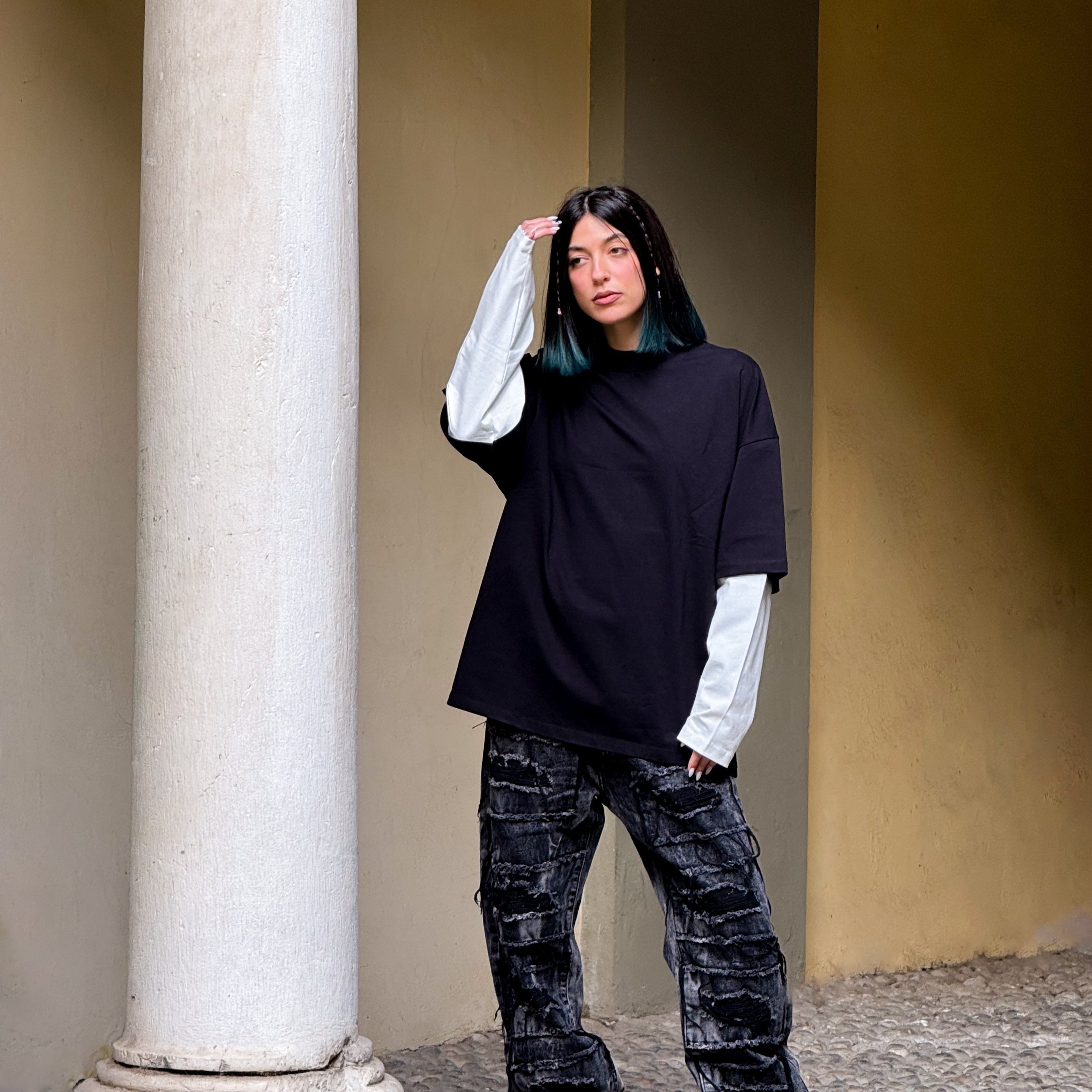 DOUBLE TEE WHITE/BLACK - Malessere Brand