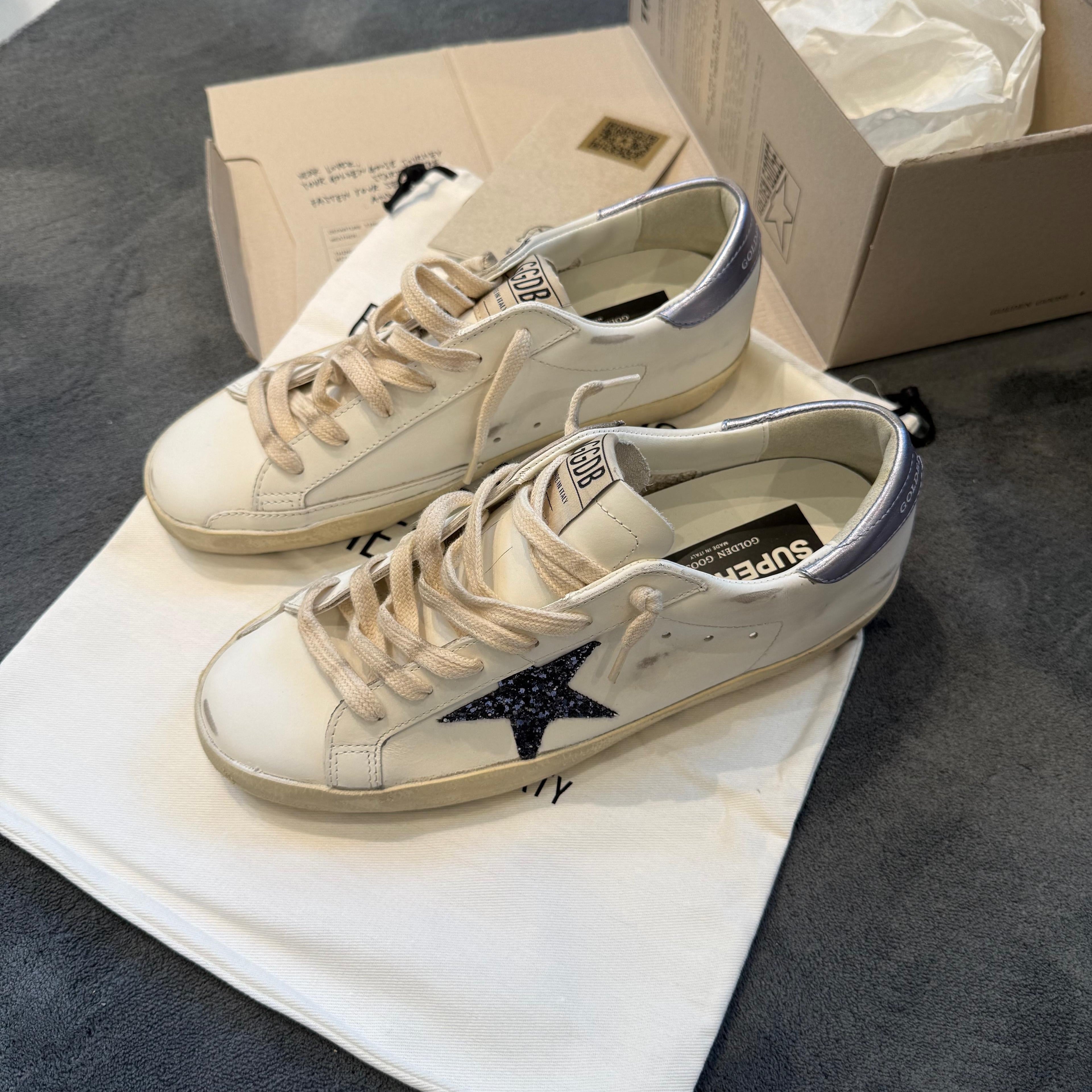 GOLDEN GOOSE SUPER STAR WHITE TACCO METALLIC LILLA & STELLA GLITTER