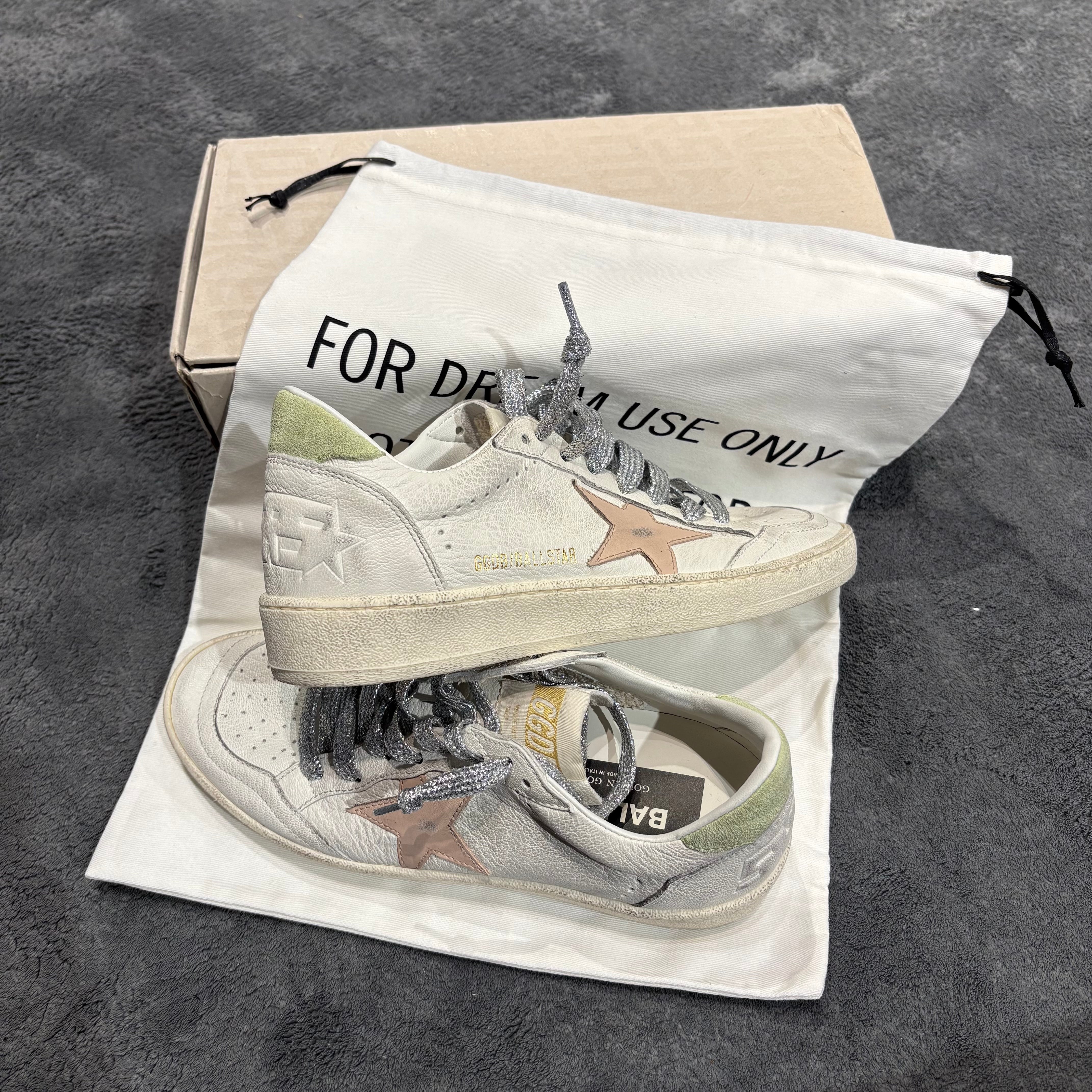 GOLDEN GOOSE BALLSTAR STELLA PINK & TACCO GREEN LACES SILVER